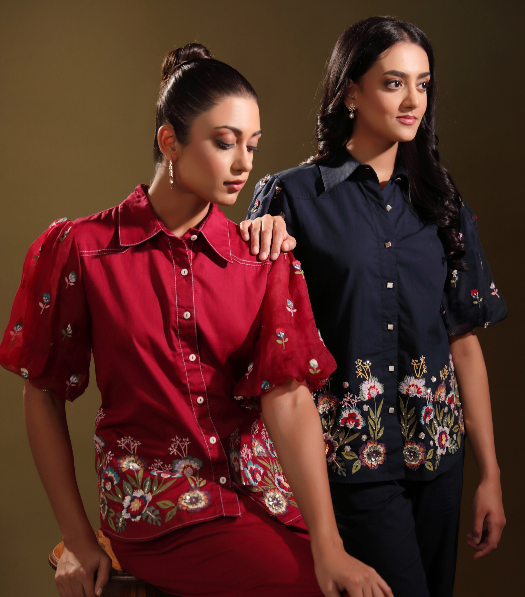 PHOOLWARI RED MEADOW BALLOON SLEEVE CO-ORD SET