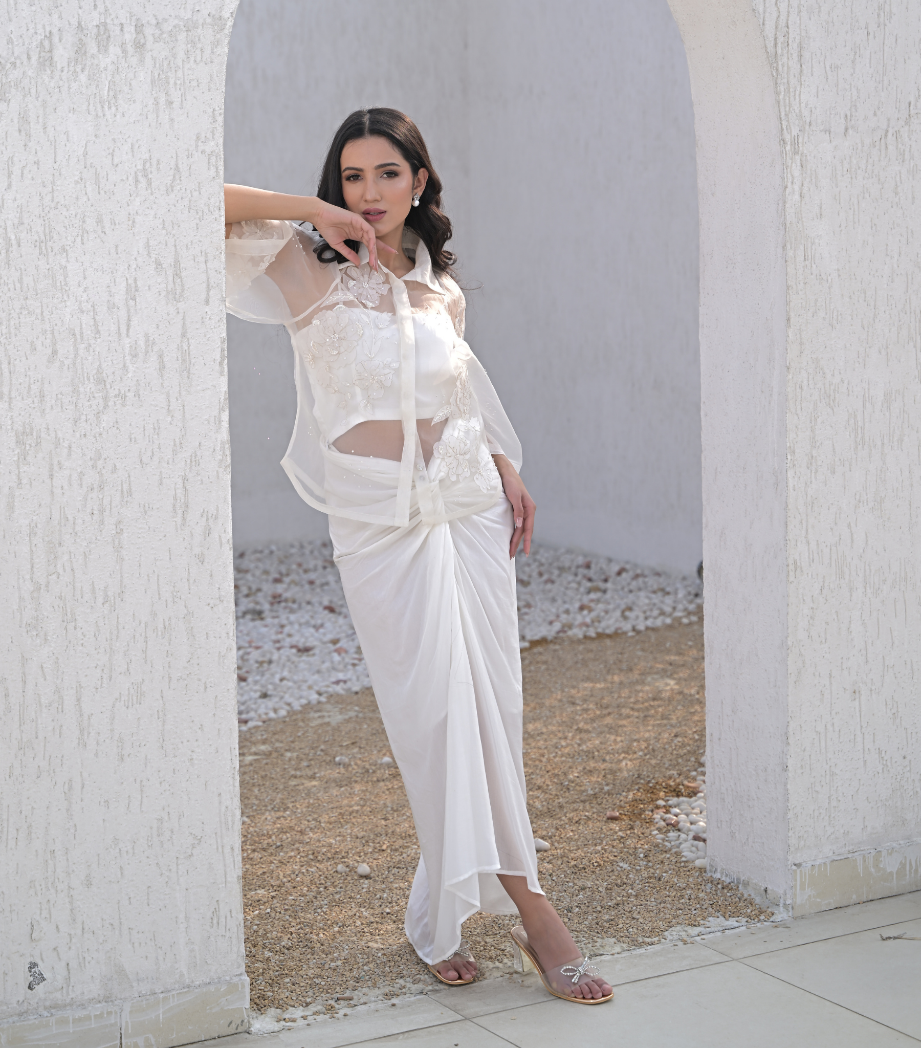 PEARL PETAL SHIRT WITH KNOT SKIRT SET