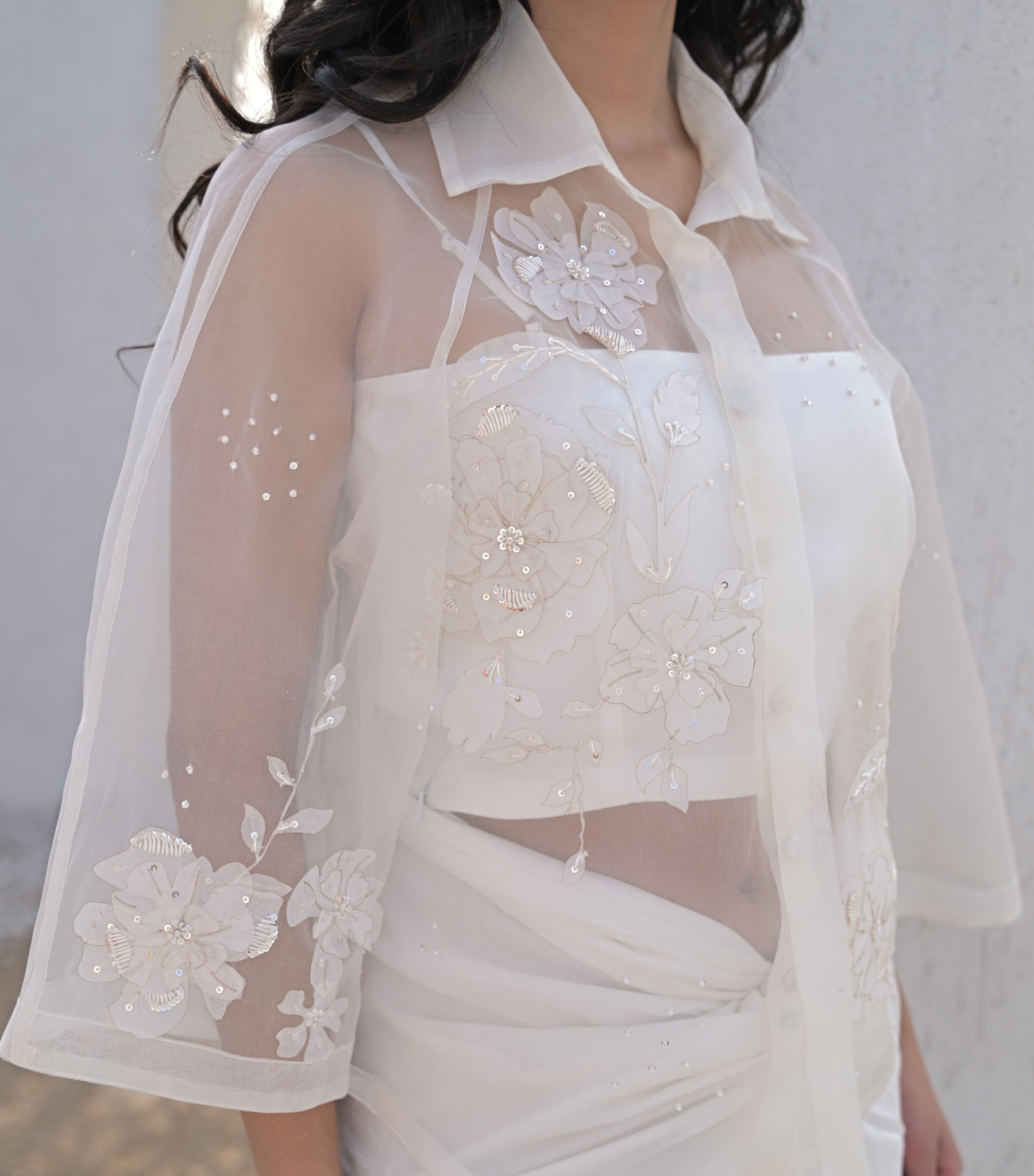 PEARL PETAL SHIRT WITH KNOT SKIRT SET