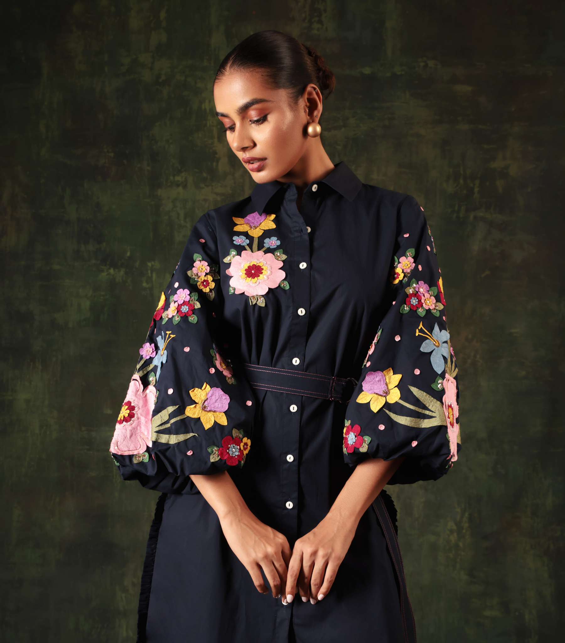 NAVY FLORA EDGE DRESS