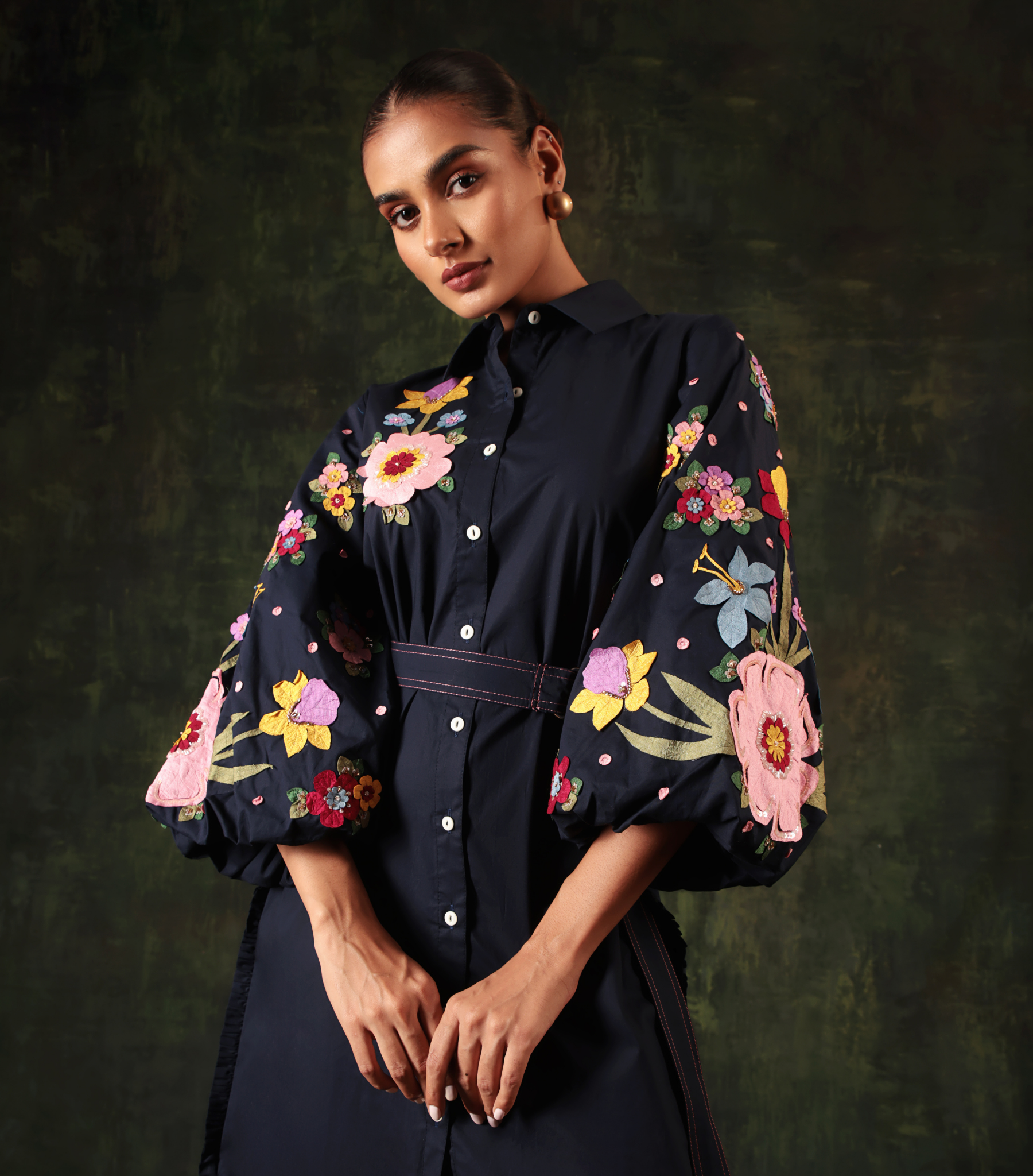 NAVY FLORA EDGE DRESS