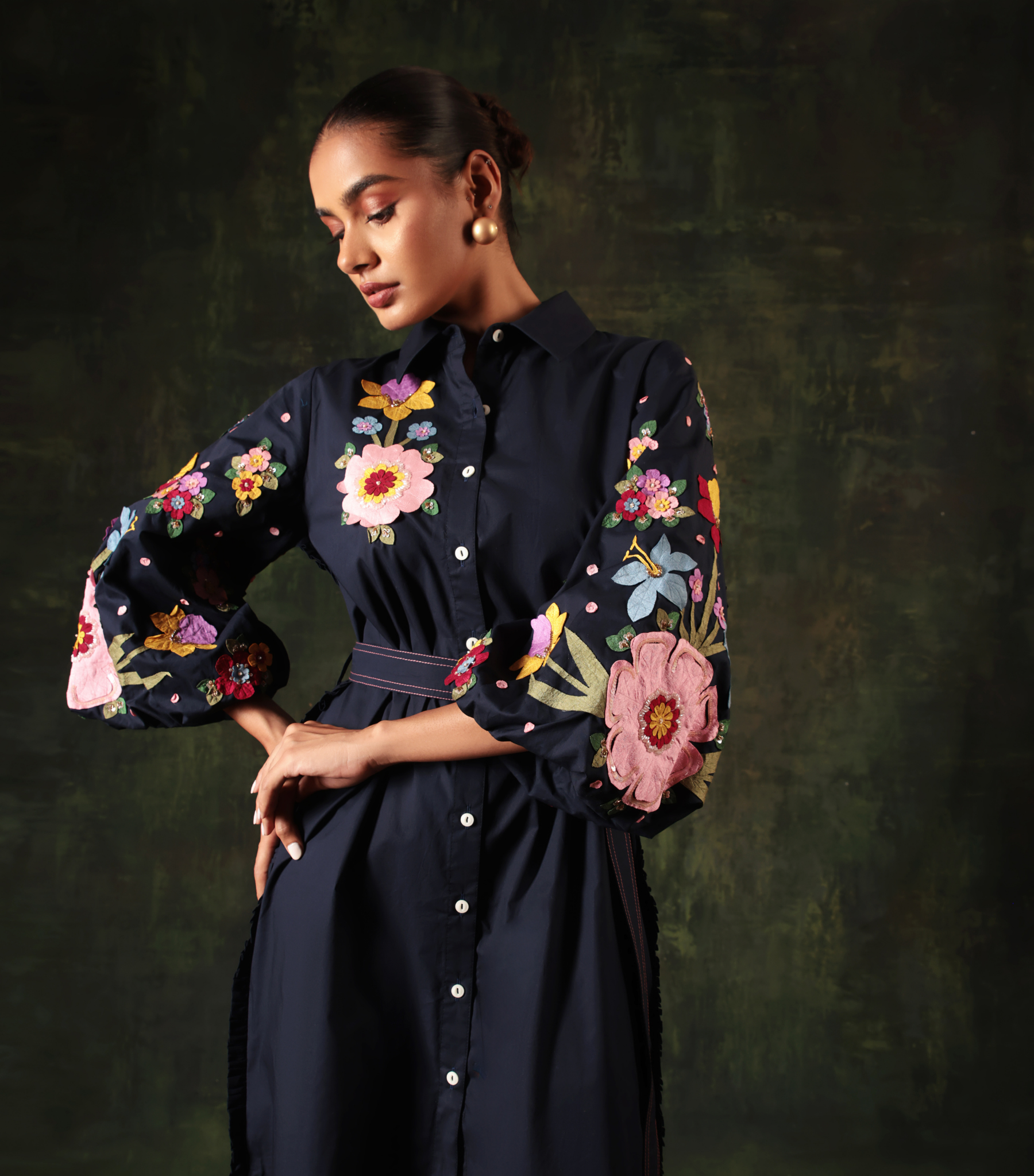 NAVY FLORA EDGE DRESS