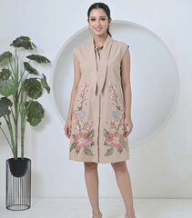 DUPION BIG FLOWER TIE-UP SLEEVELESS DRESS