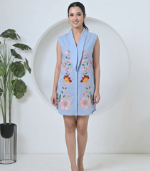 MULTI-COLOUR FLORAL TIE-UP SLEEVELESS DRESS