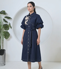 IVORY ROSE DOUBLE BALLOON SLEEVES DRESS