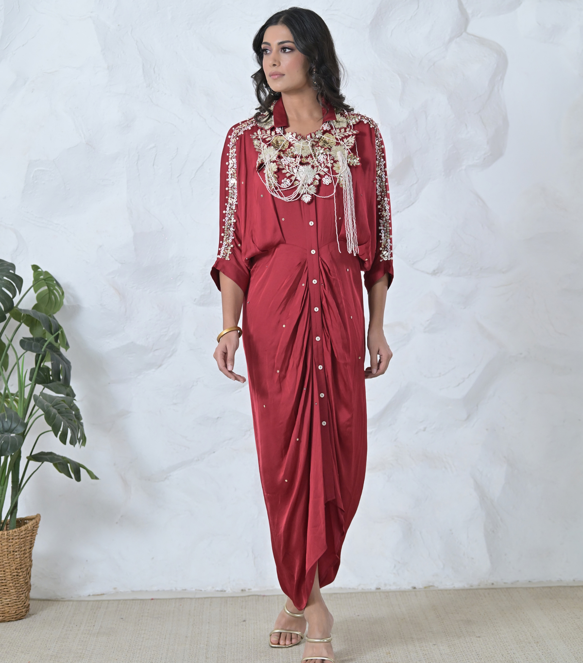GOLD FLORAL SERAPHINE GATHERED DRESS