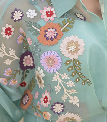 SEA BLUE FLORIUM SHIRT WITH KNOT SKIRT SET