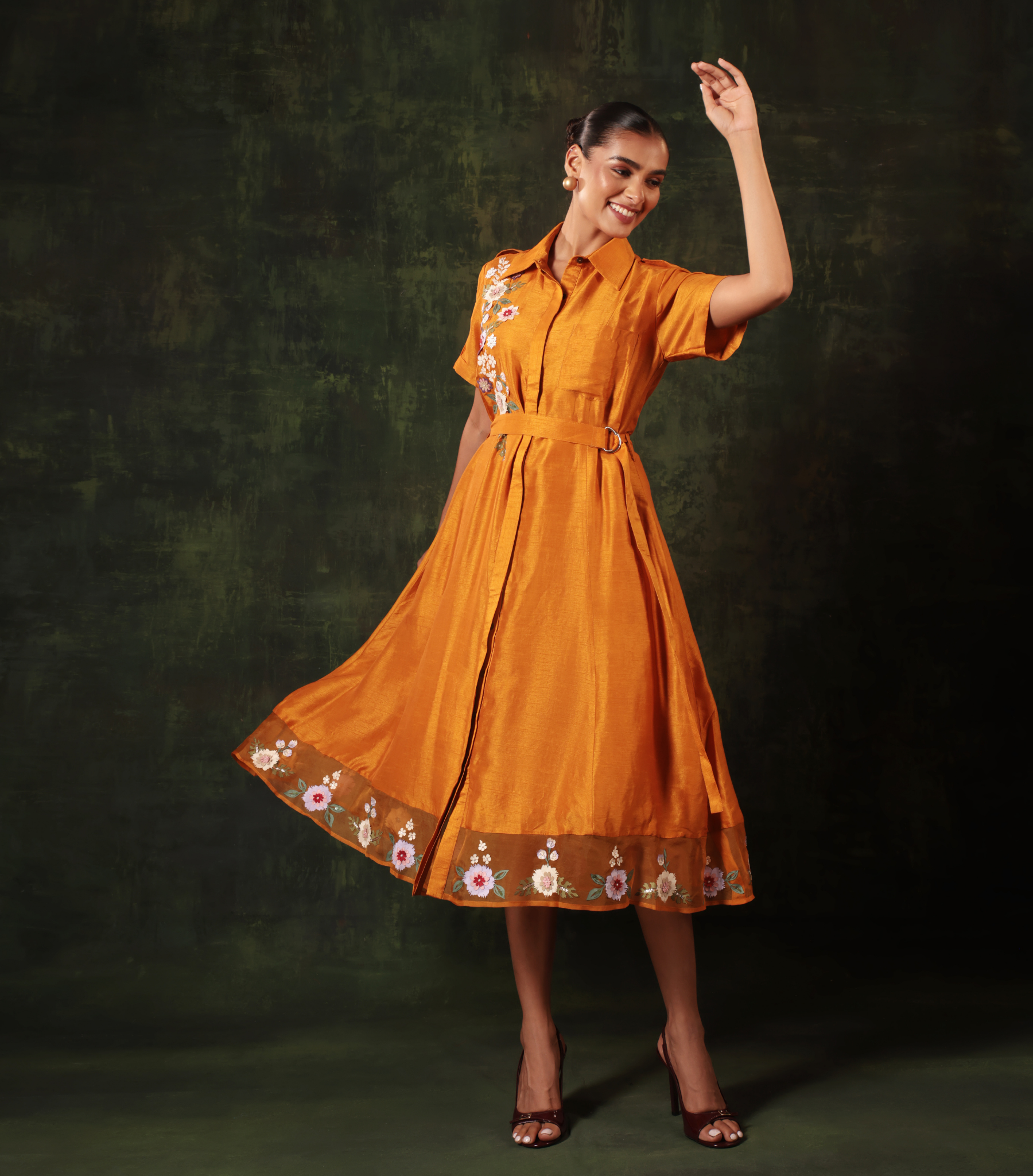 SUNSET PHOOL PATTI A-LINE DRESS