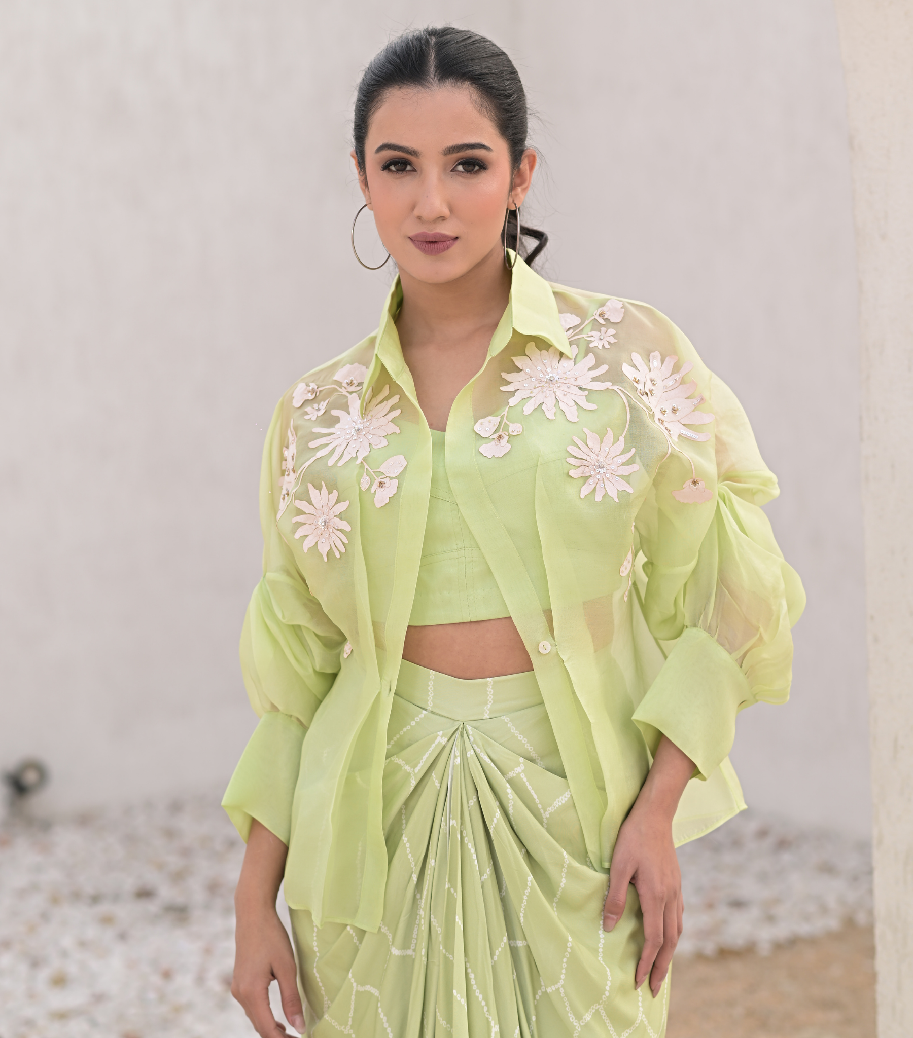 FLORET BLOOM SHIRT WITH BANDHANI PLEATED SKIRT SET