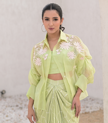 FLORET BLOOM SHIRT WITH BANDHANI PLEATED SKIRT SET