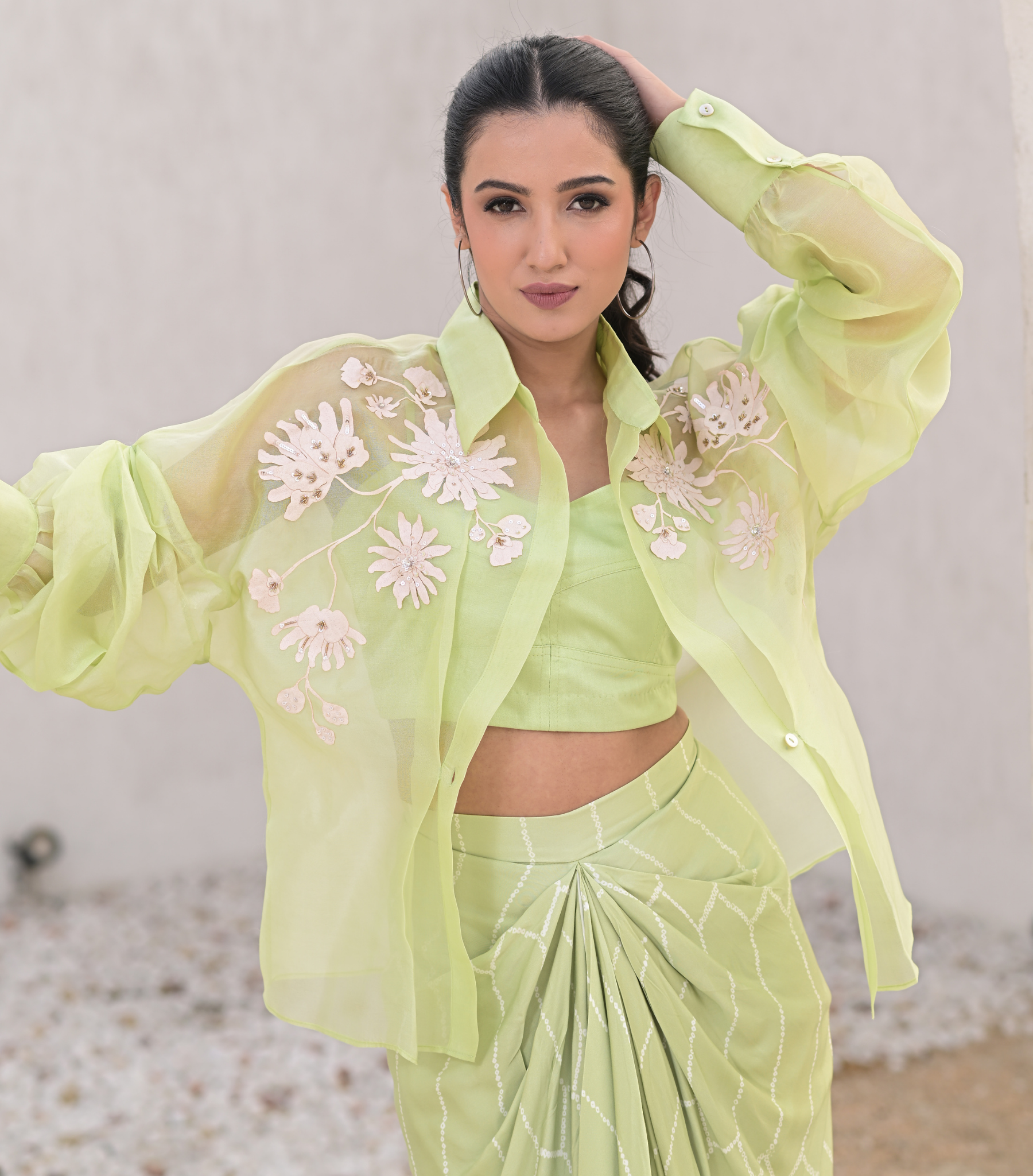 FLORET BLOOM SHIRT WITH BANDHANI PLEATED SKIRT SET