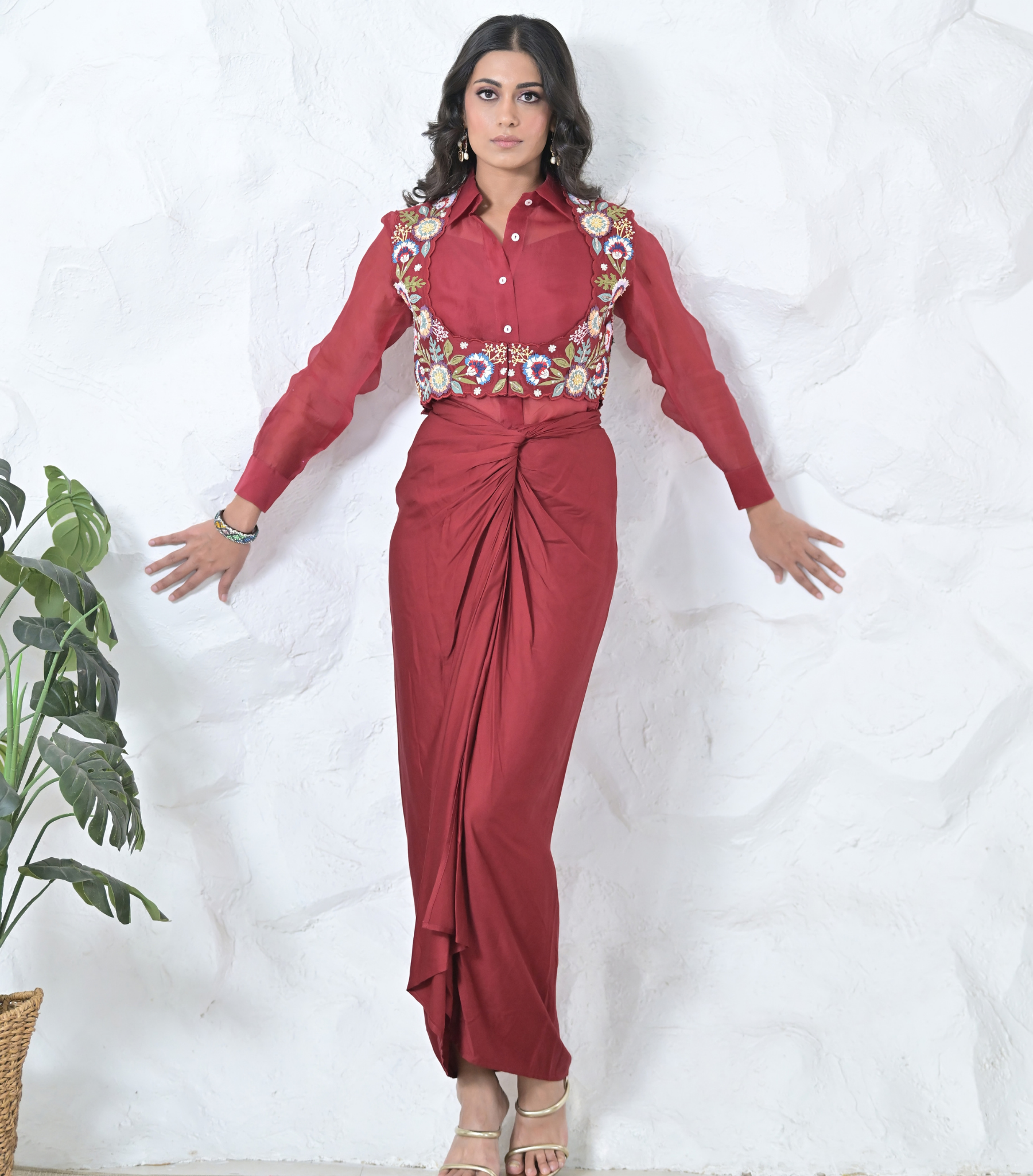 PHOOLWARI COTI WITH ORGANZA TUNIC AND KNOT SKIRT SET
