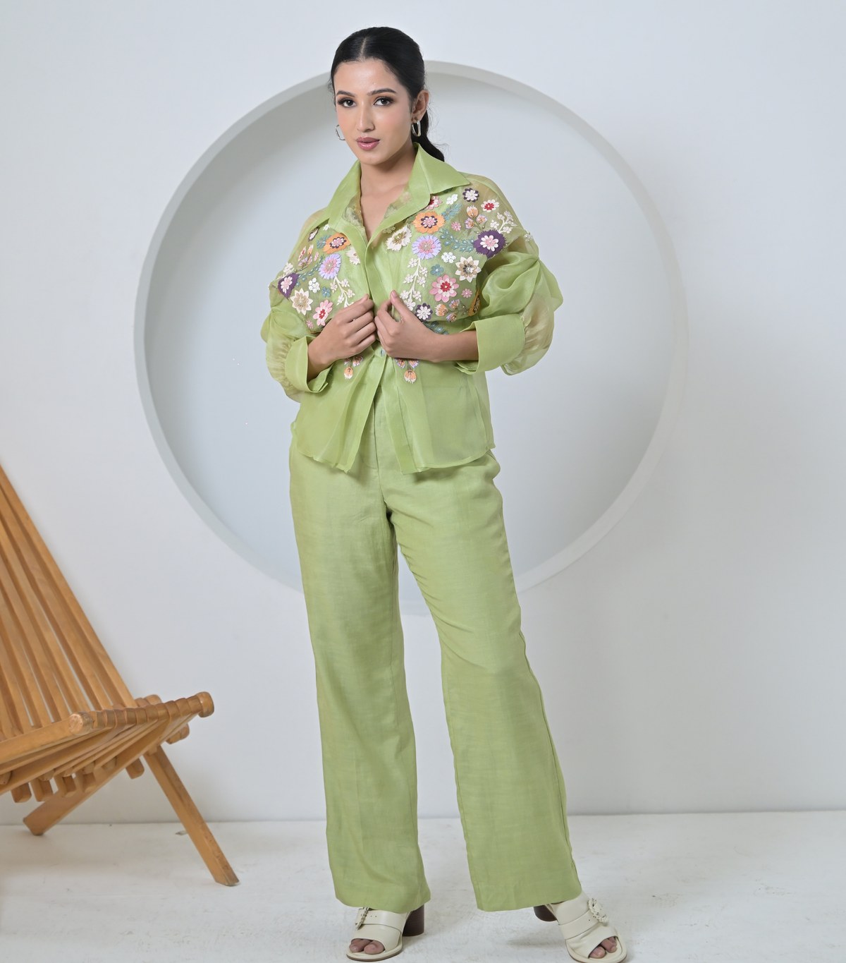 LIME FLORIUM SHIRT WITH PANT SET