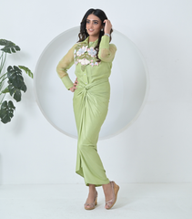 BIG KHUSHBOO DETACHABLE NECKPIECE SHIRT WITH KNOT SKIRT SET