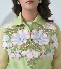 BIG KHUSHBOO DETACHABLE NECKPIECE SHIRT WITH KNOT SKIRT SET