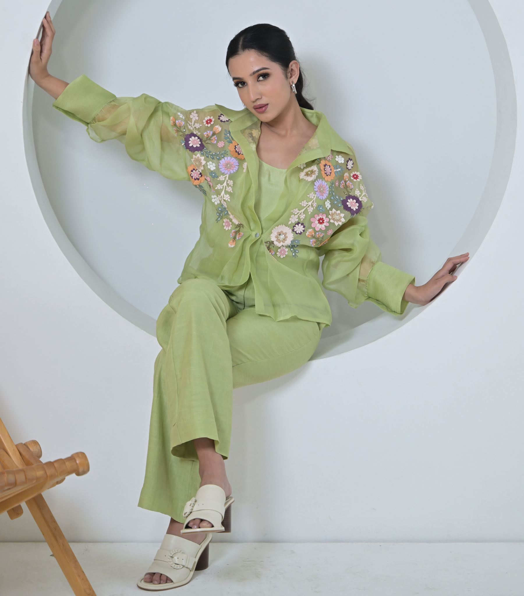 LIME FLORIUM SHIRT WITH PANT SET