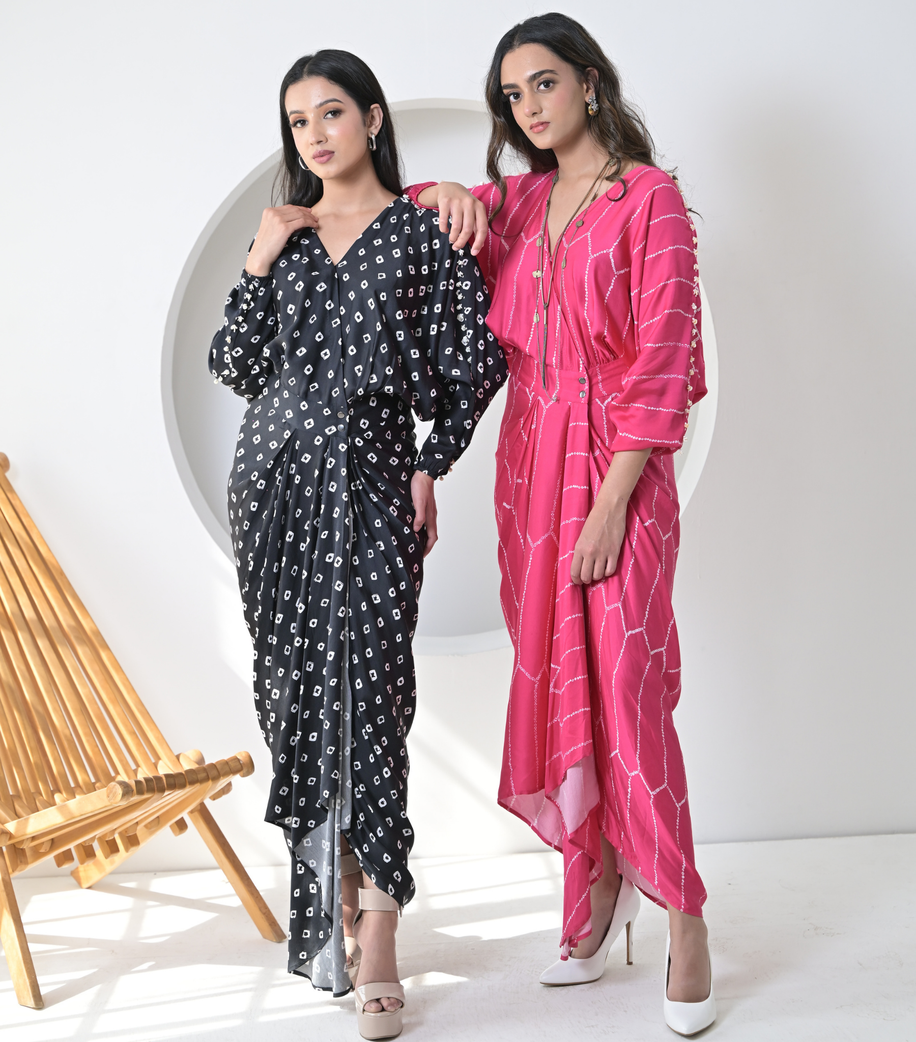 BLACK BANDHANI DRAPE DRESS