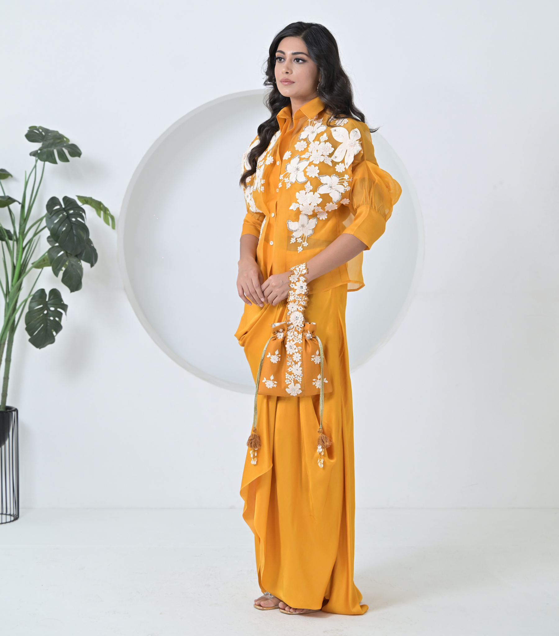 IVORY GARDEN ORGANZA SHIRT WITH TUCK SKIRT SET