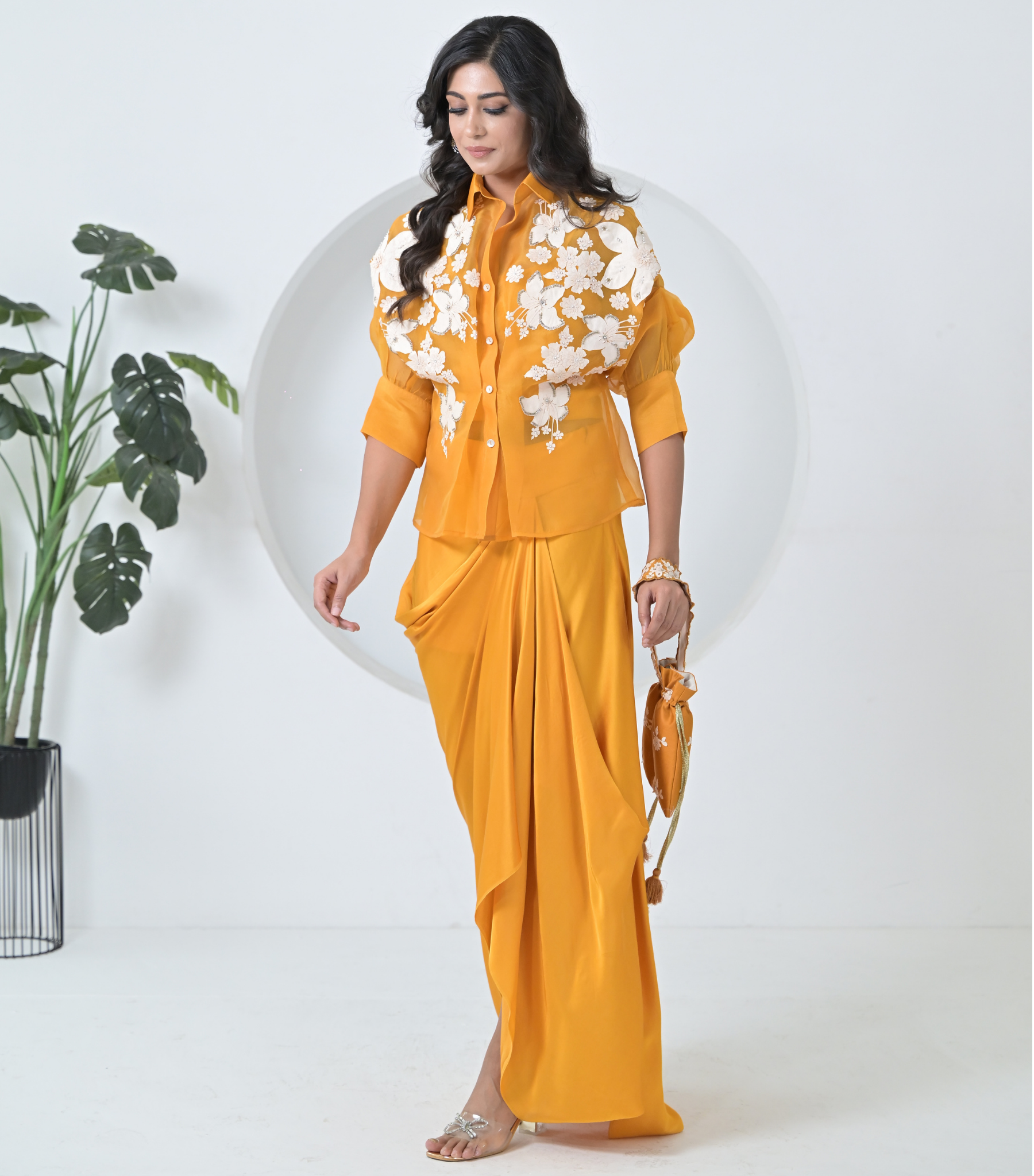 IVORY GARDEN ORGANZA SHIRT WITH TUCK SKIRT SET