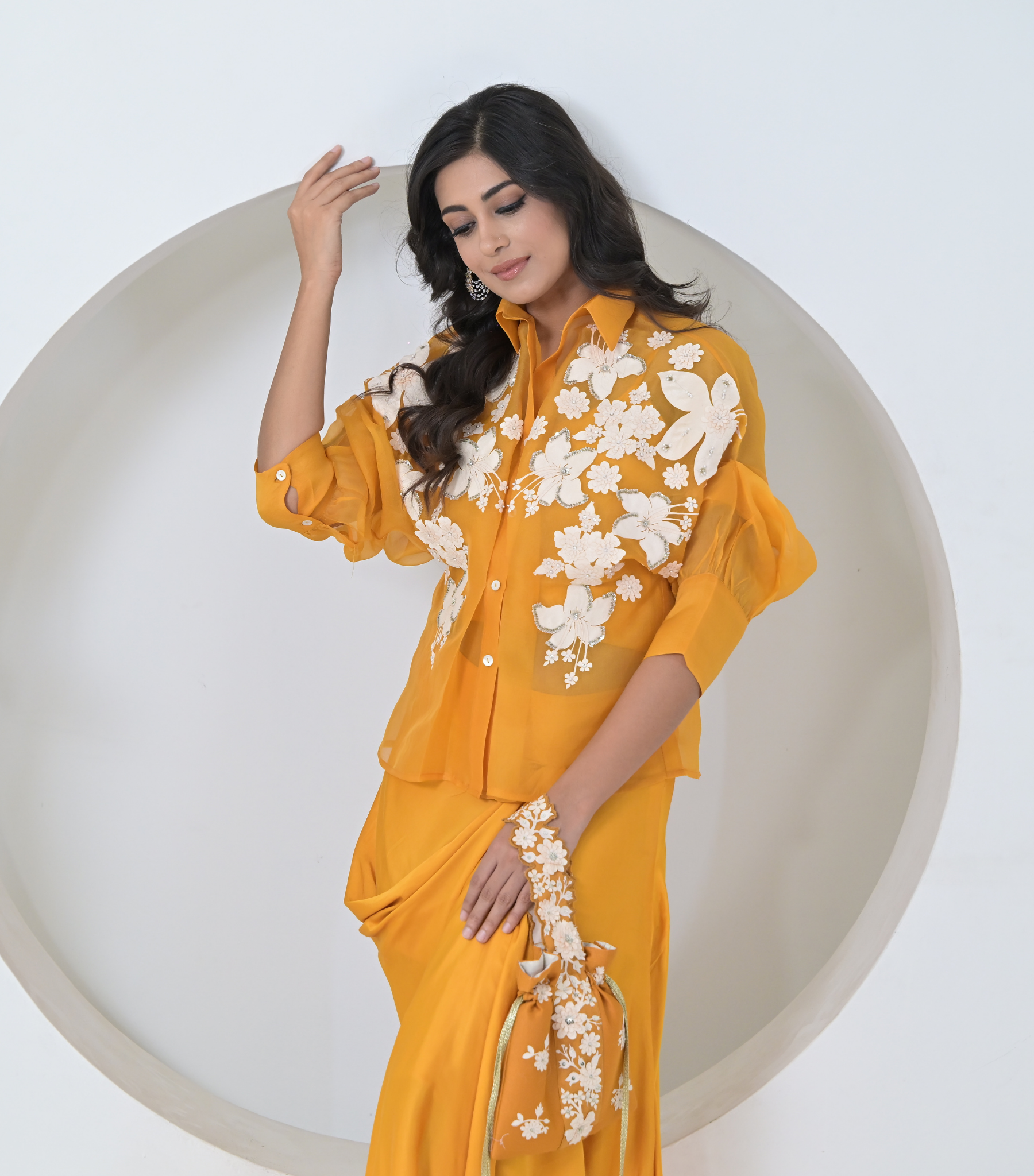 IVORY GARDEN ORGANZA SHIRT WITH TUCK SKIRT SET