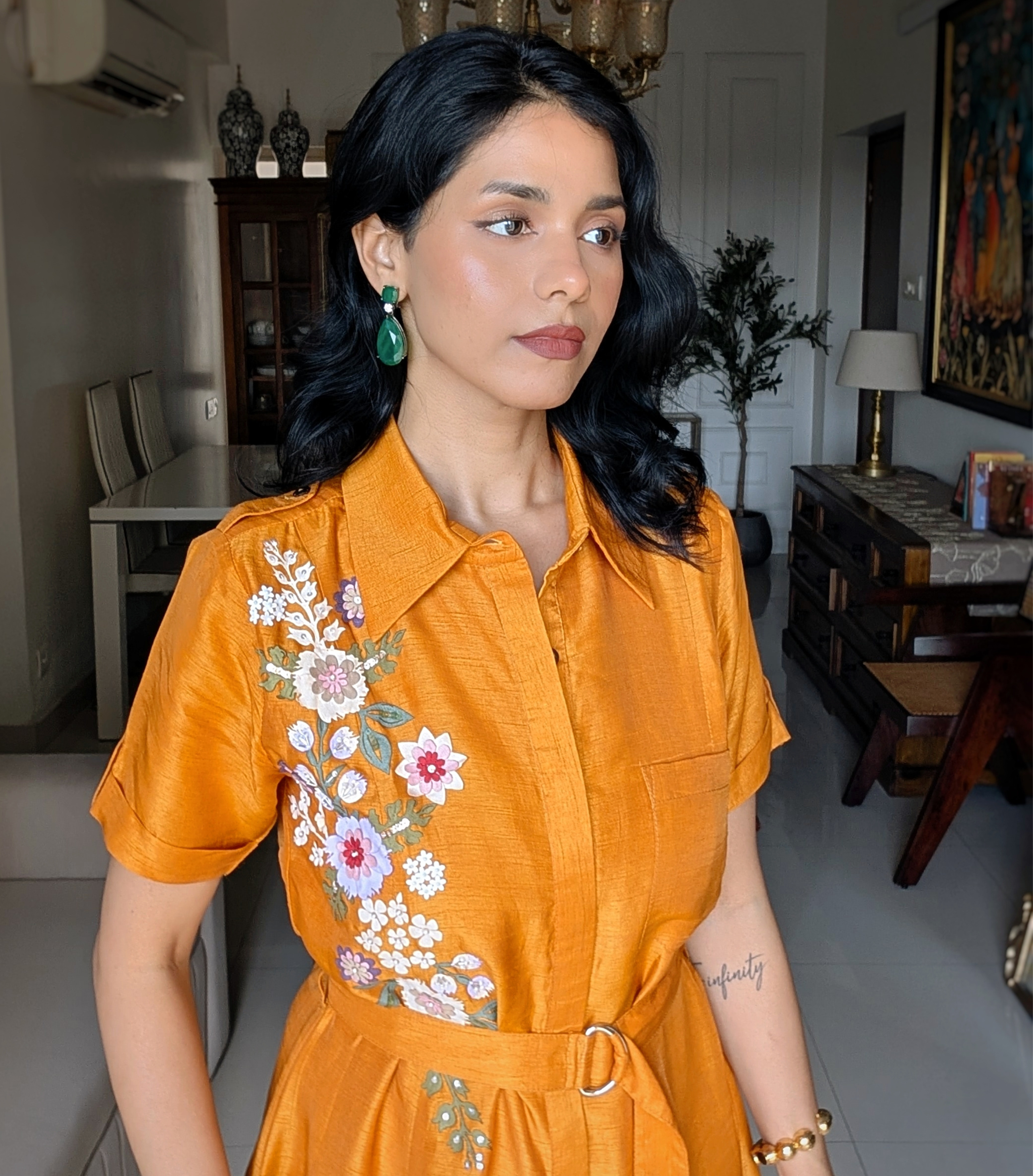 INDU SRIMAL - SUNSET PHOOL PATTI A-LINE DRESS
