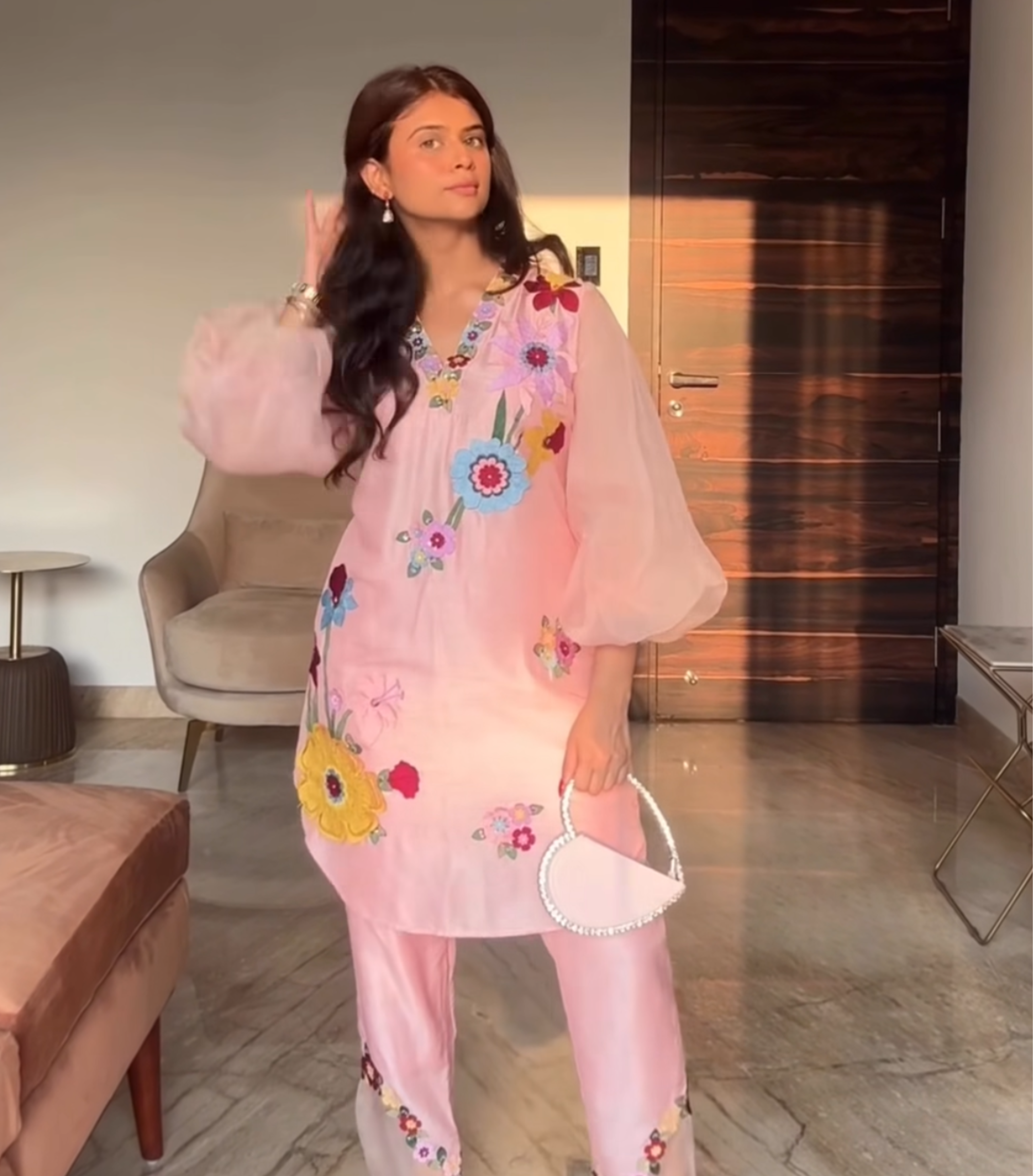 MAHIMA GAVA - BADABAGH POWDER PINK BIZARRE TUNIC SET