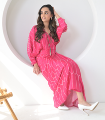 RADIANT ROSE BANDHANI DRAPE DRESS WITH HANDWORK
