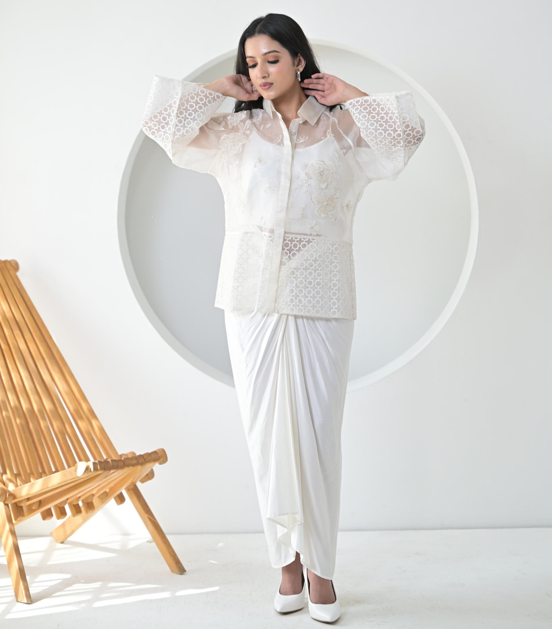 PEARL PETAL JAALI SHIRT WITH KNOT SKIRT SET