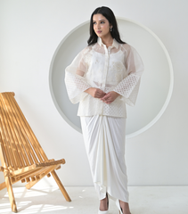 PEARL PETAL JAALI SHIRT WITH KNOT SKIRT SET