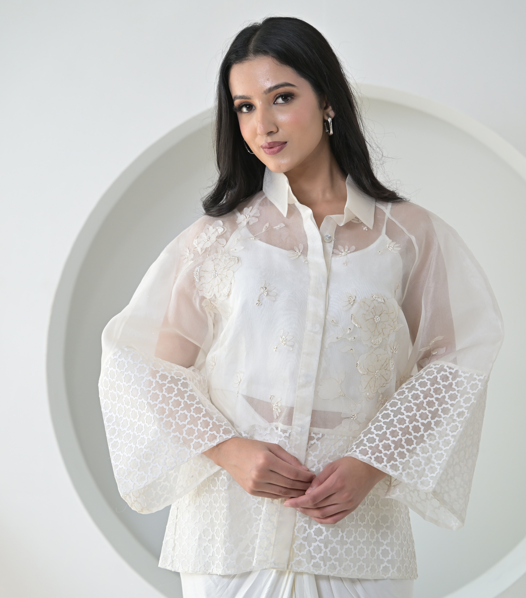 PEARL PETAL JAALI SHIRT WITH KNOT SKIRT SET