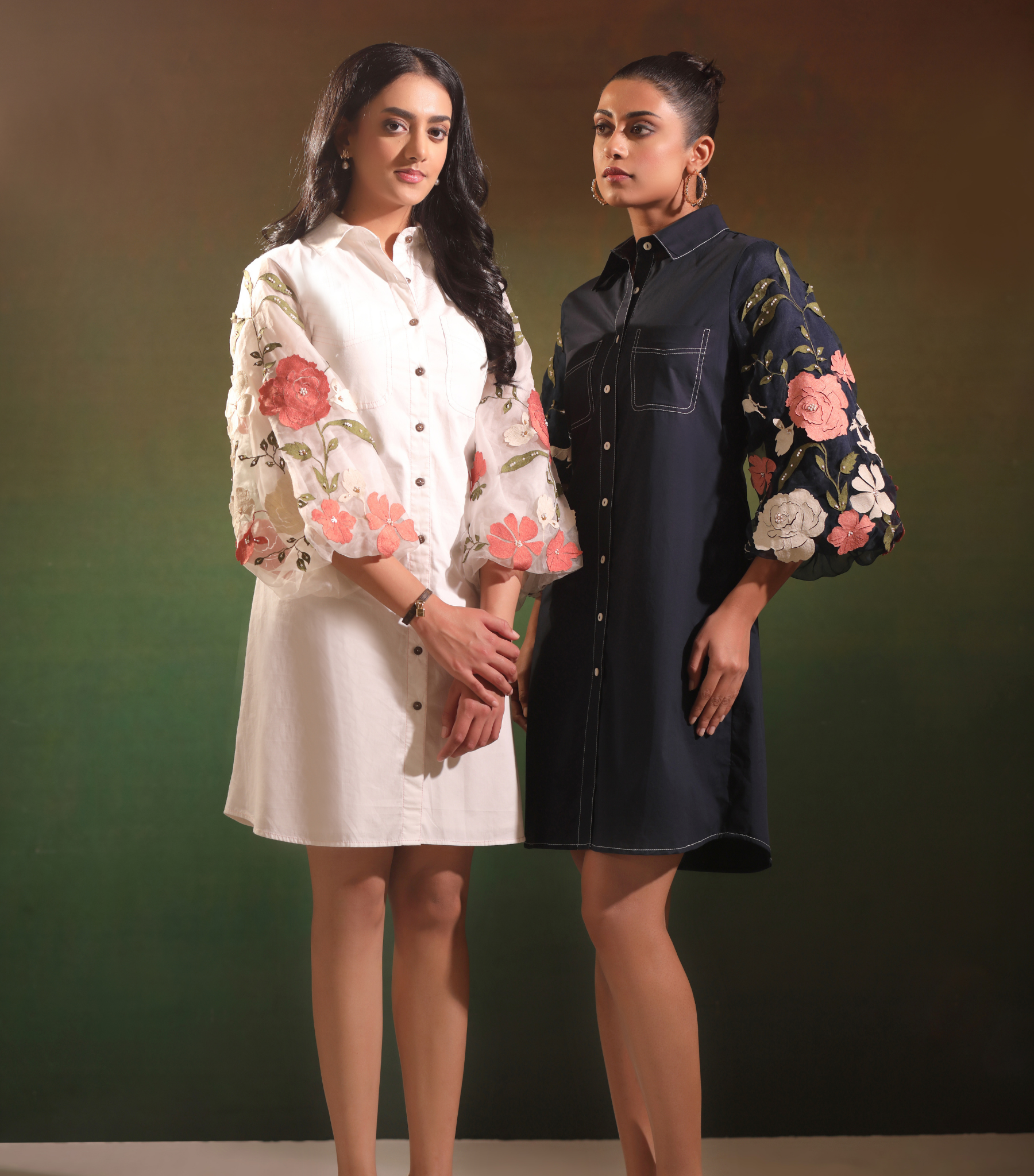 NAVY GARDEN OF GULAB SHIRT STYLE DRESS