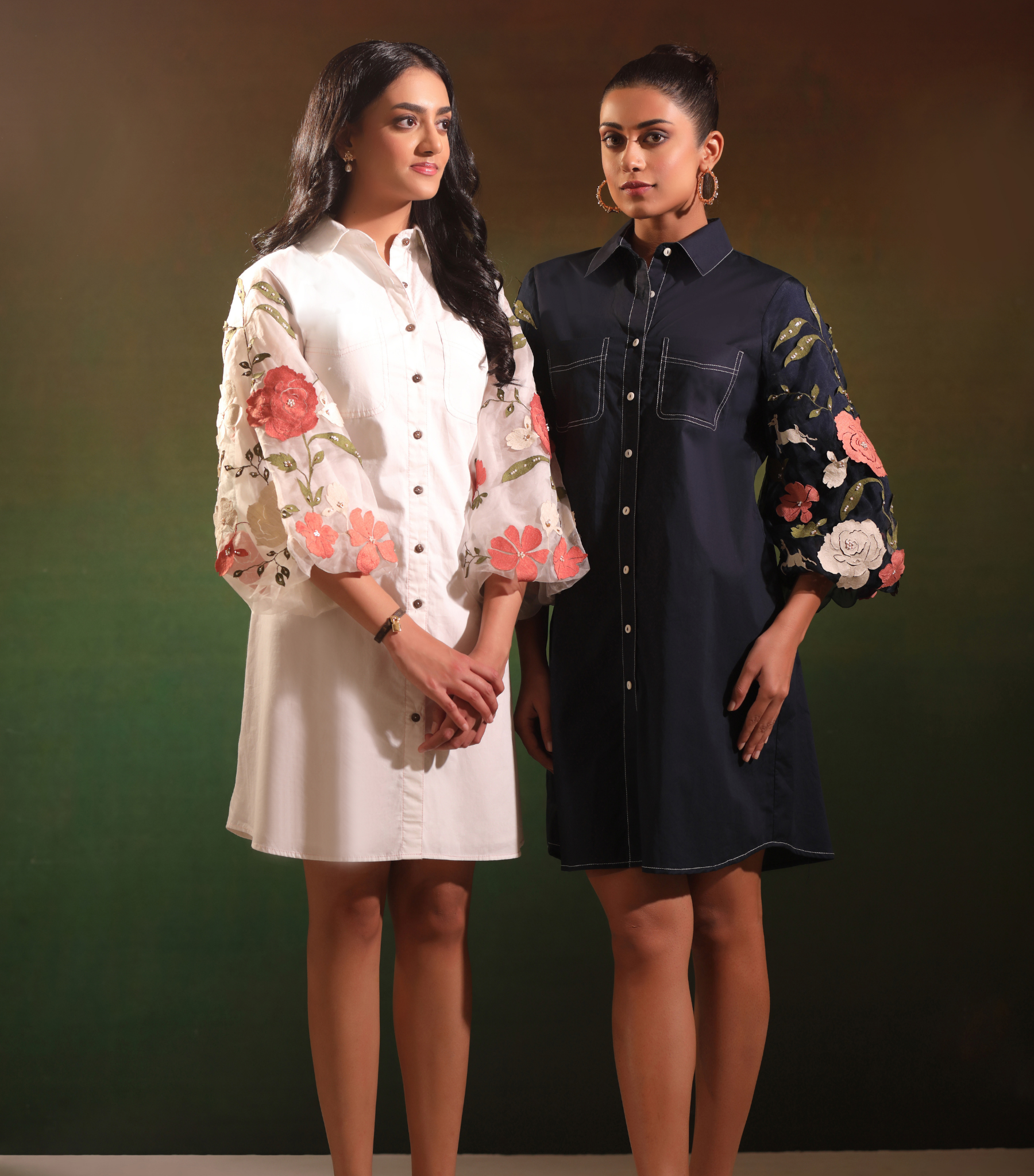 NAVY GARDEN OF GULAB SHIRT STYLE DRESS