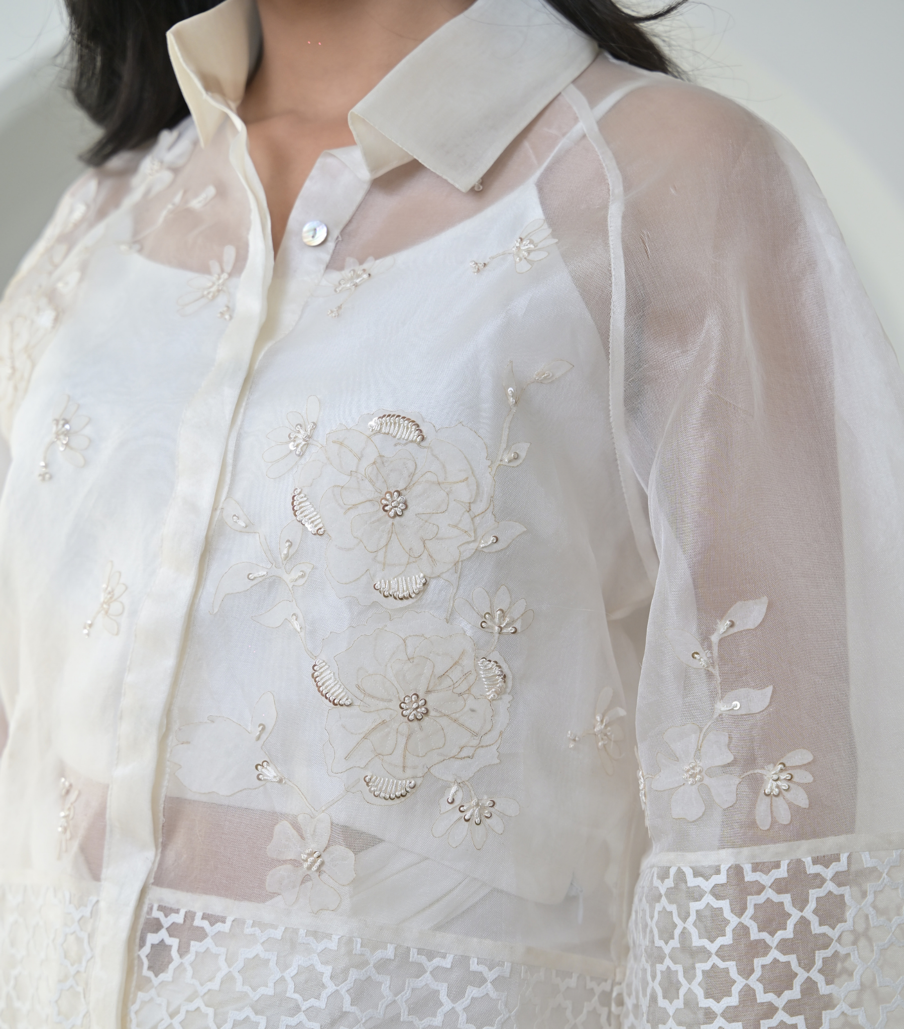 PEARL PETAL JAALI SHIRT WITH KNOT SKIRT SET