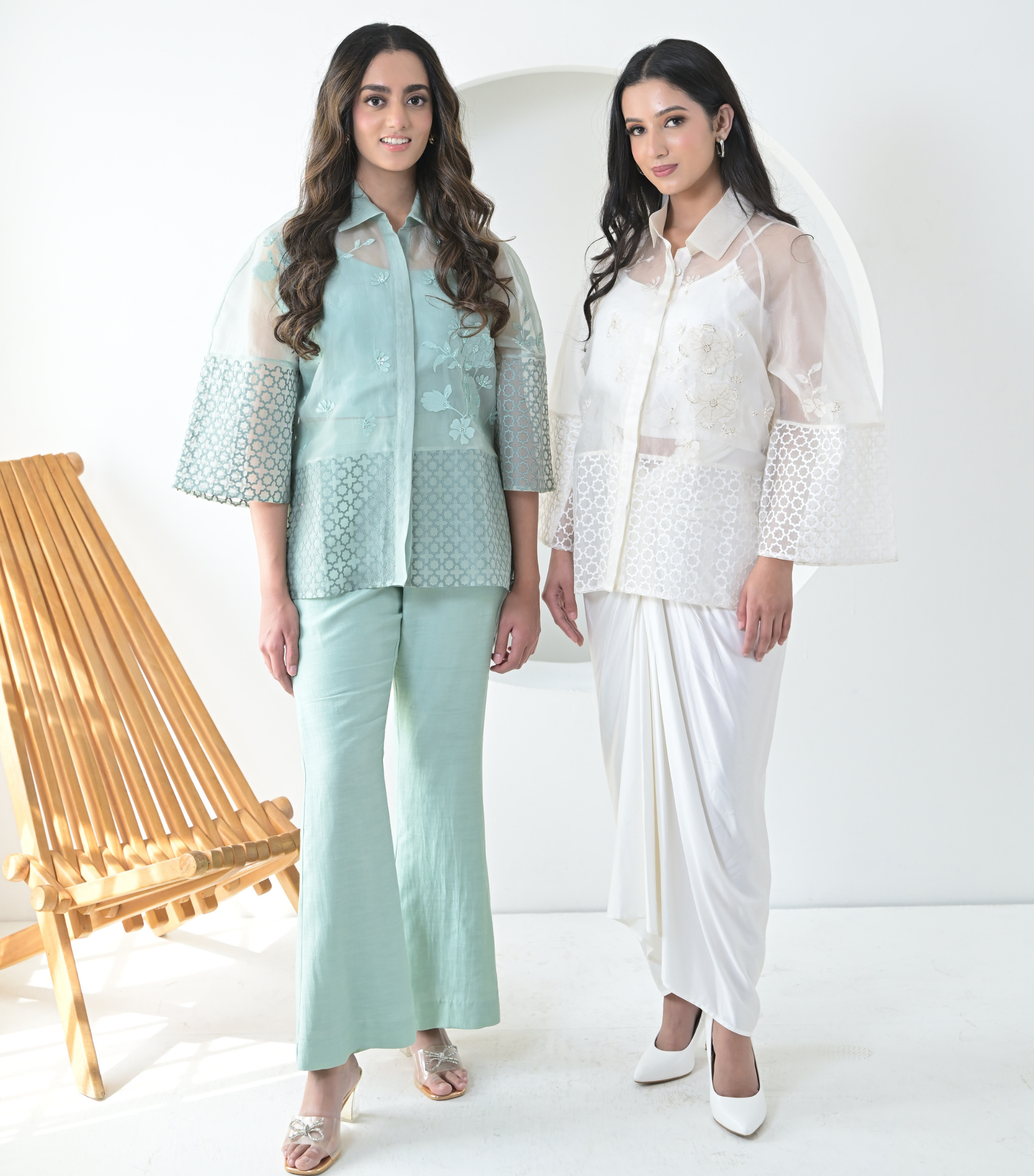 PEARL PETAL JAALI SHIRT WITH KNOT SKIRT SET