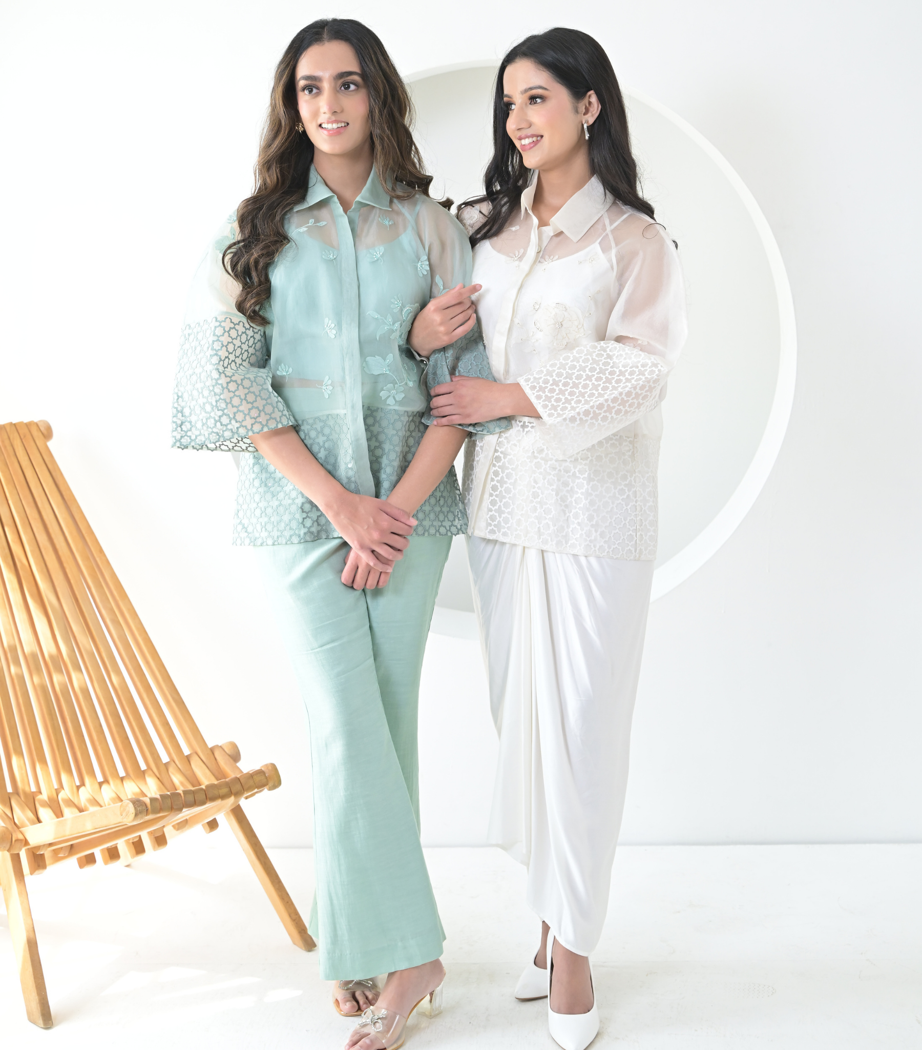 PEARL PETAL JAALI SHIRT WITH KNOT SKIRT SET