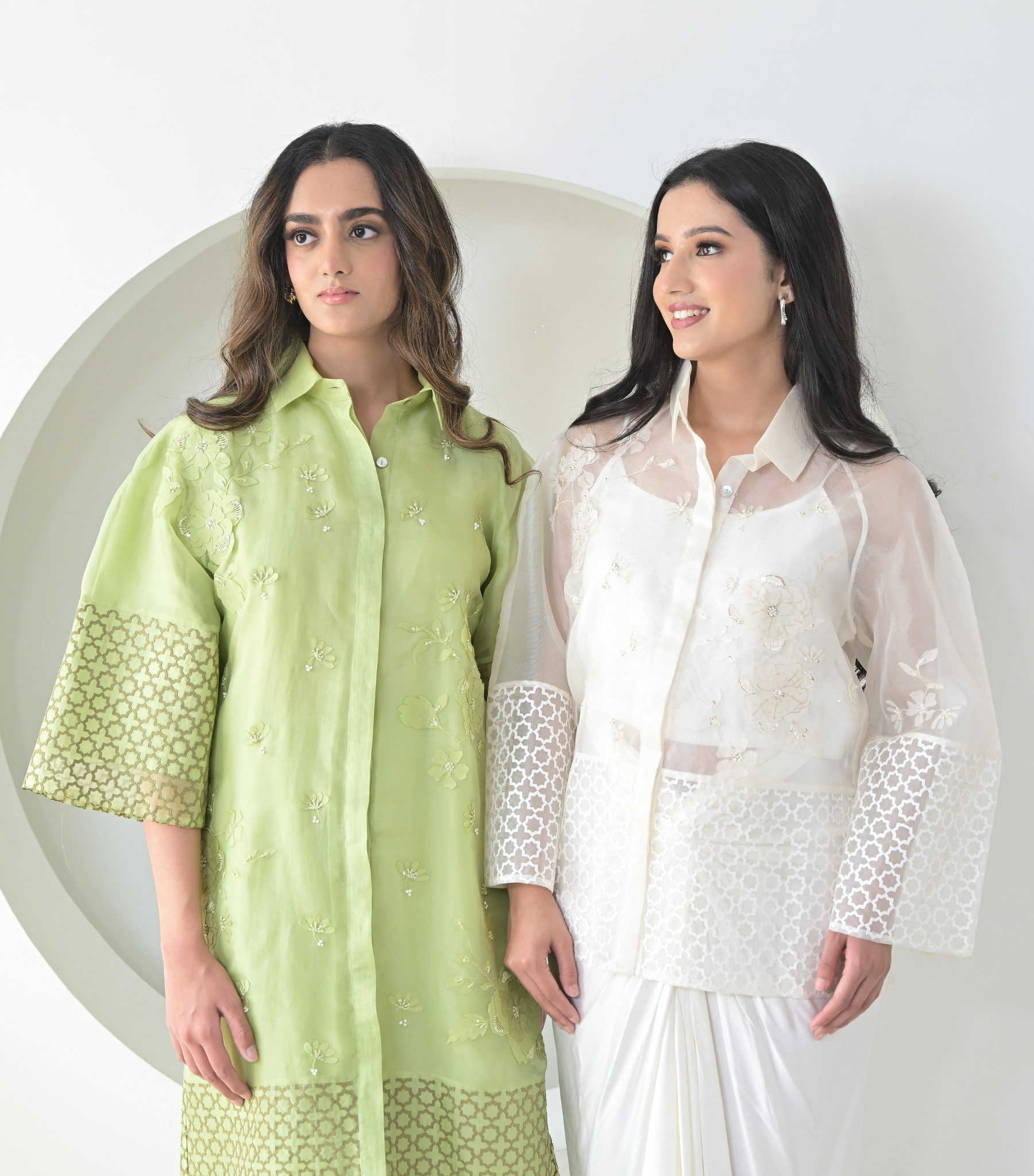 PEARL PETAL JAALI SHIRT WITH KNOT SKIRT SET