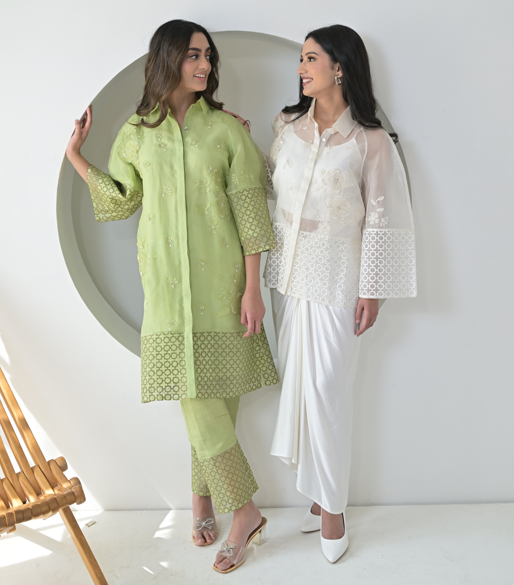 PEARL PETAL JAALI SHIRT WITH KNOT SKIRT SET