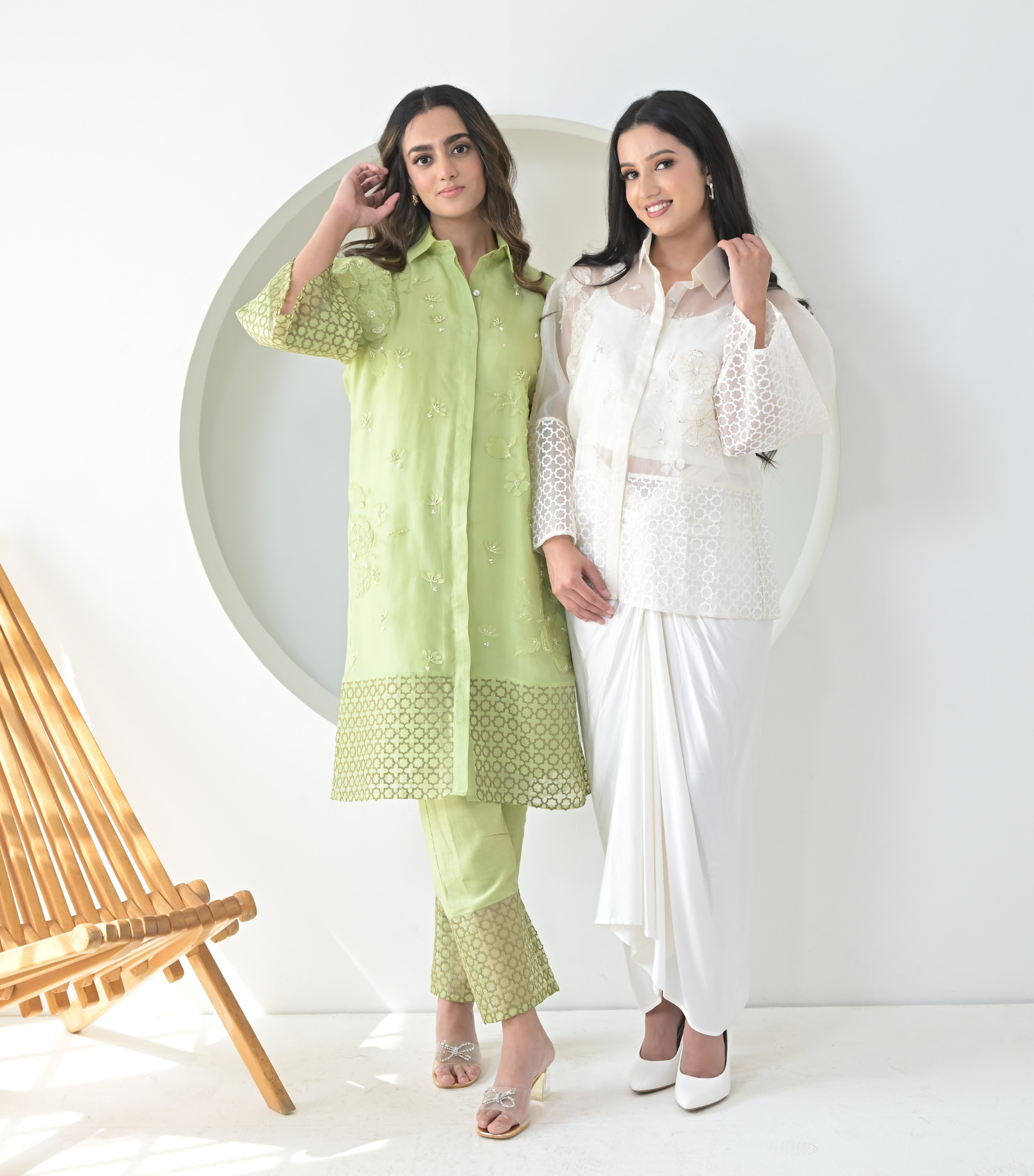 PEARL PETAL JAALI SHIRT WITH KNOT SKIRT SET