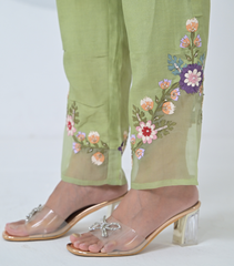 LIME GREEN PHOOL-PATTI TUNIC SET WITH EMBROIDERED PANTS