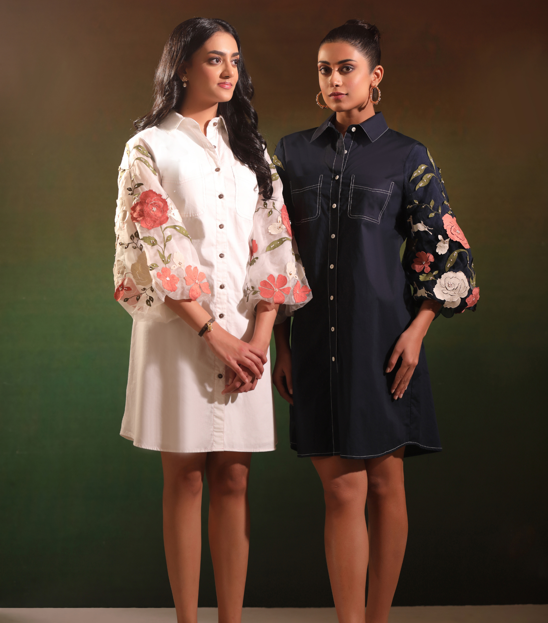 WHITE GARDEN OF GULAB SHIRT STYLE DRESS