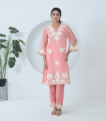 IVORY GARDEN ORGANZA LONG KURTA SET