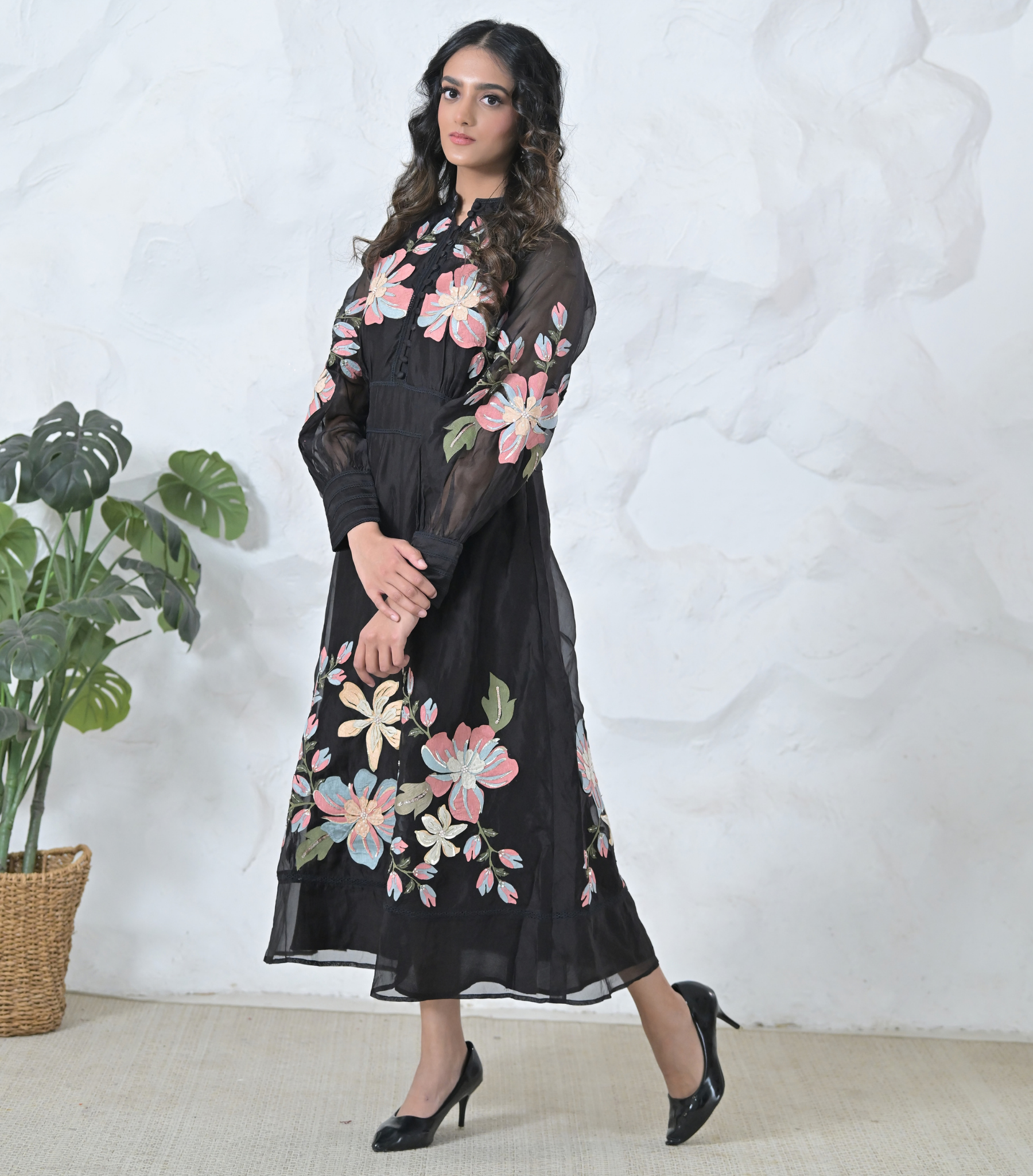 DUPION BIG FLOWER VINTAGE DRESS