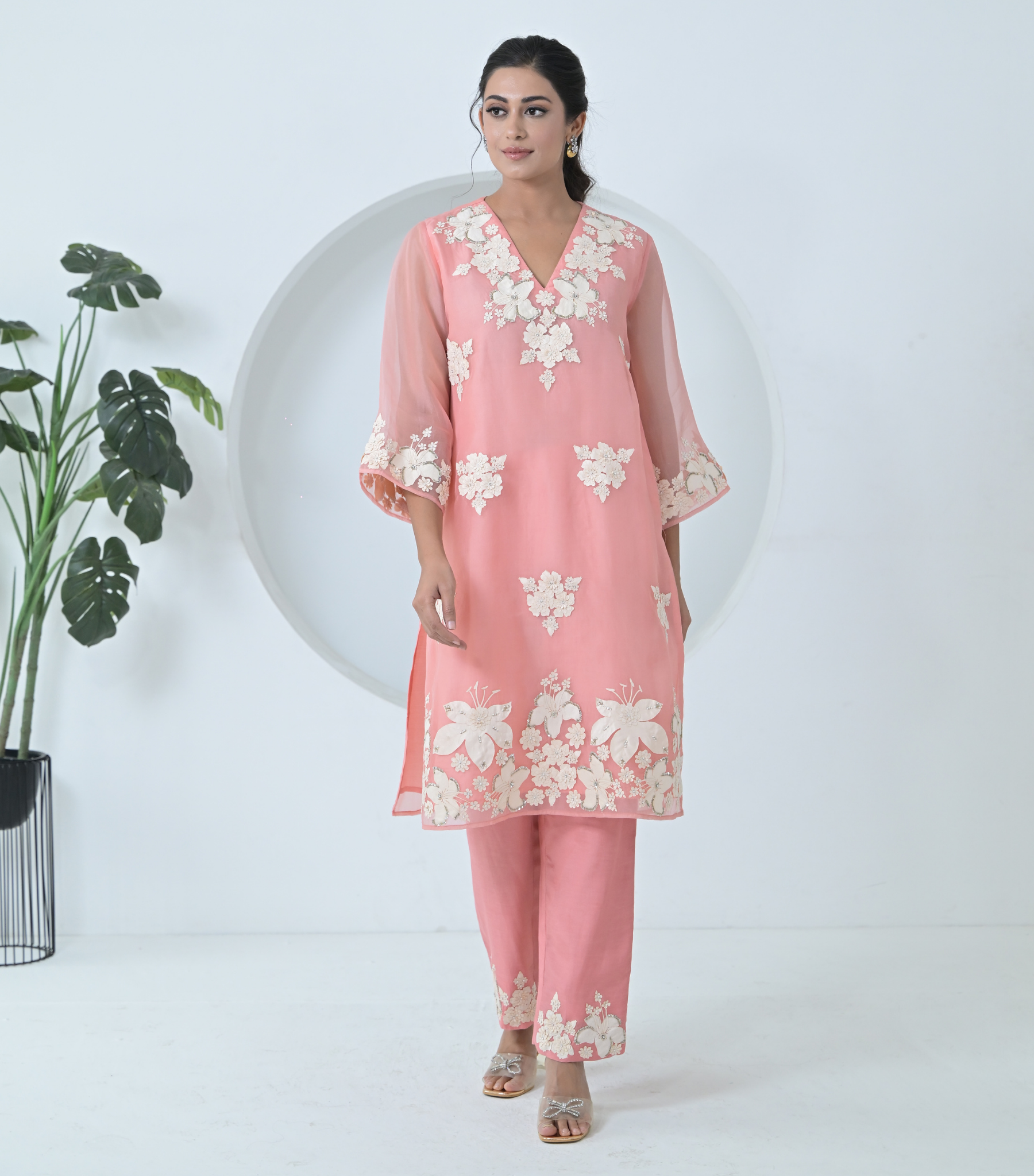 IVORY GARDEN ORGANZA LONG KURTA SET