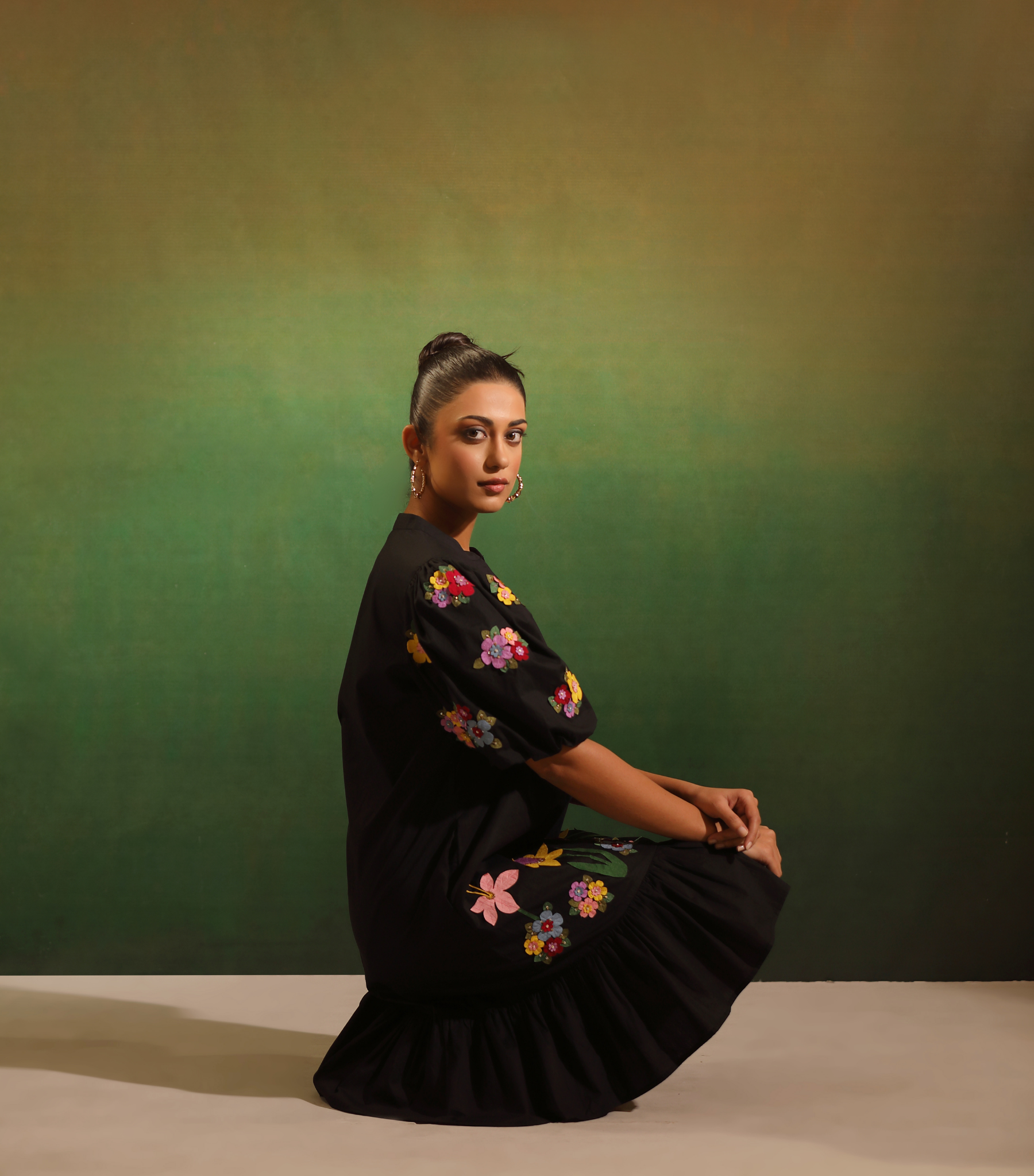 BLACK BLOOM BADABAGH BOTTOM FRILL DRESS