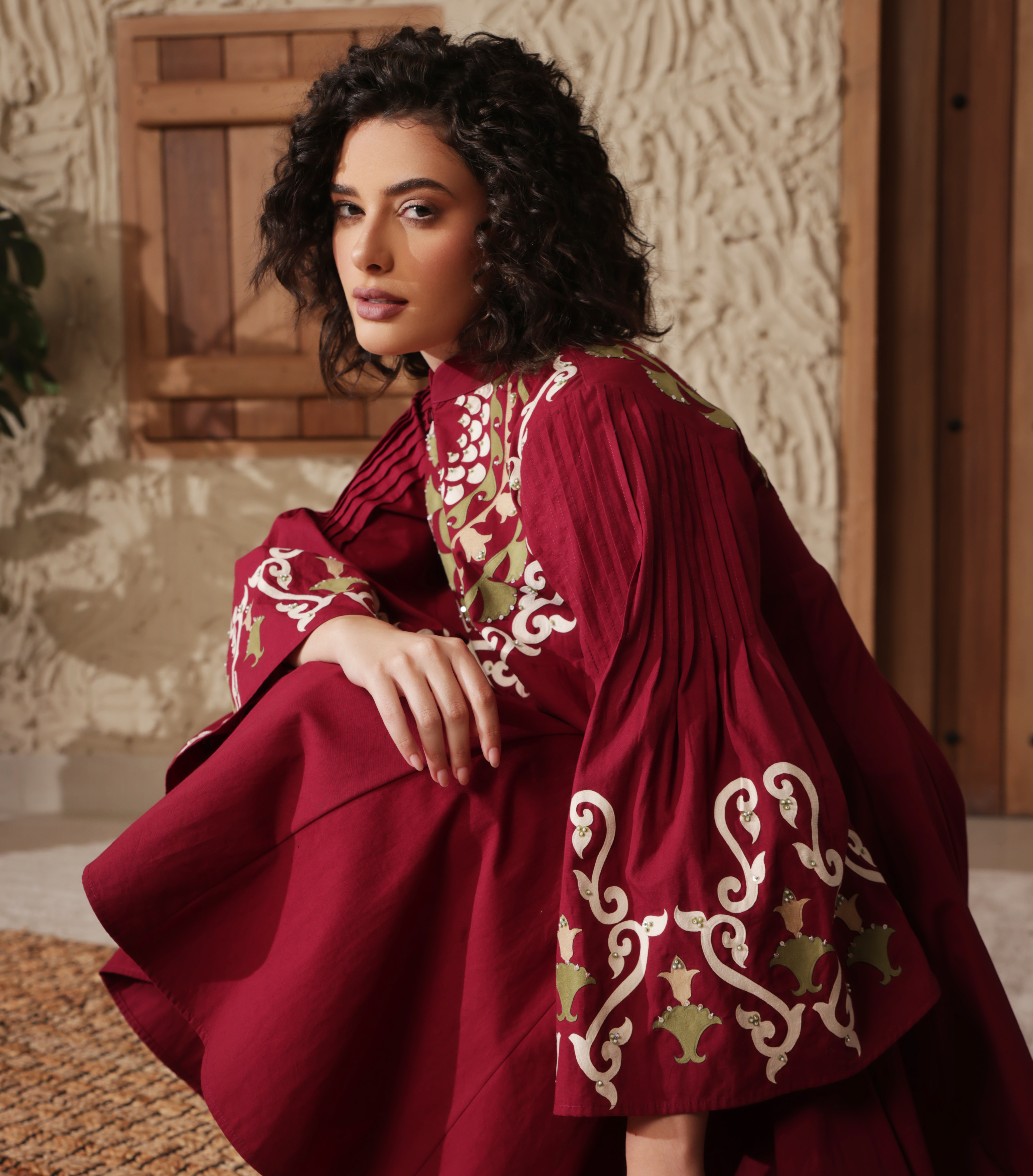 CRIMSON CHARM FLARED DRESS
