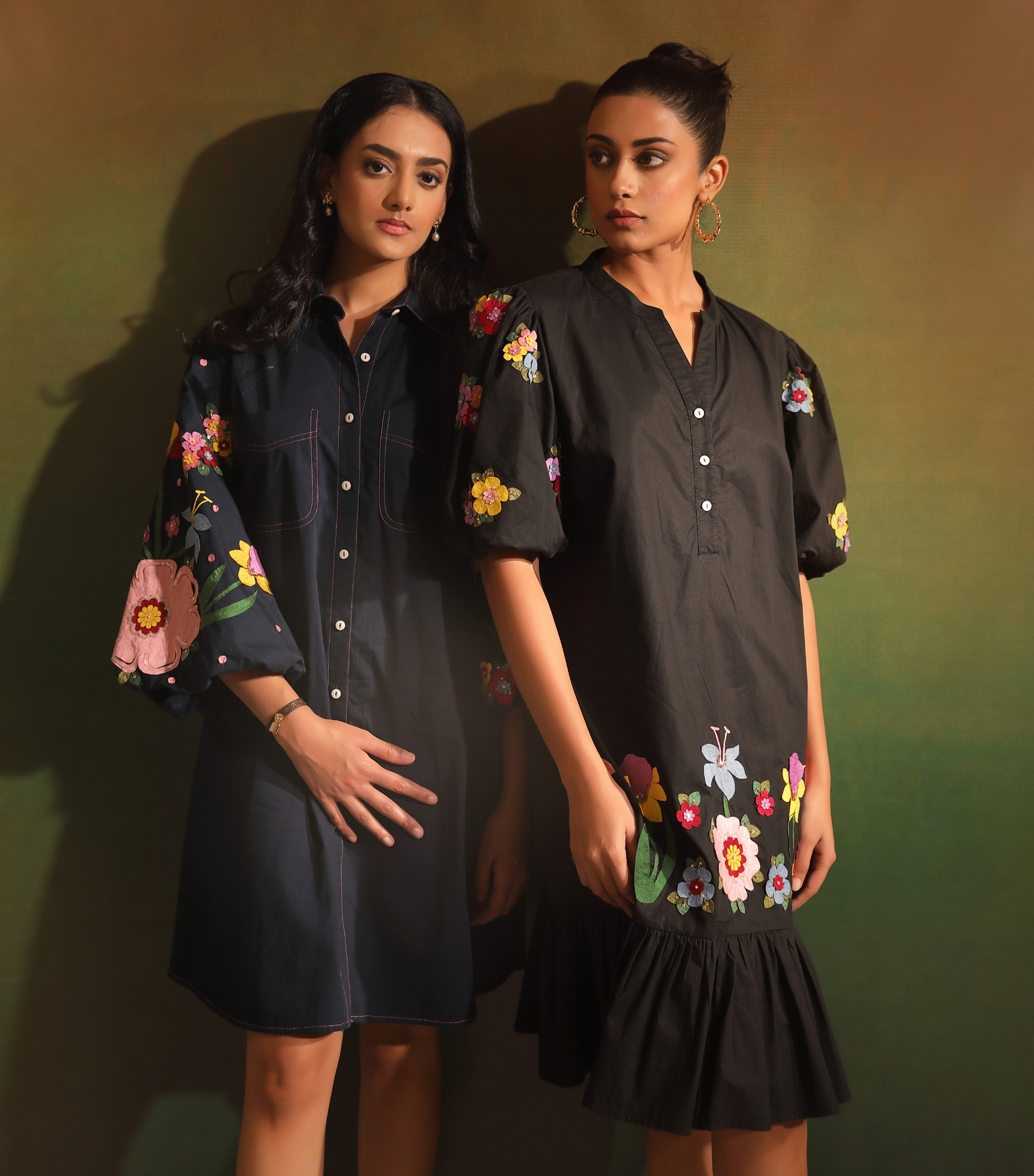 NAVY GARDEN BLOOM BADABAGH SHIRT STYLE DRESS