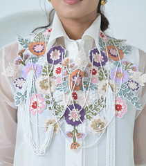 PHOOL-PATTI BEADED TASSELS DETACHABLE NECKPIECE SHIRT COORD SET