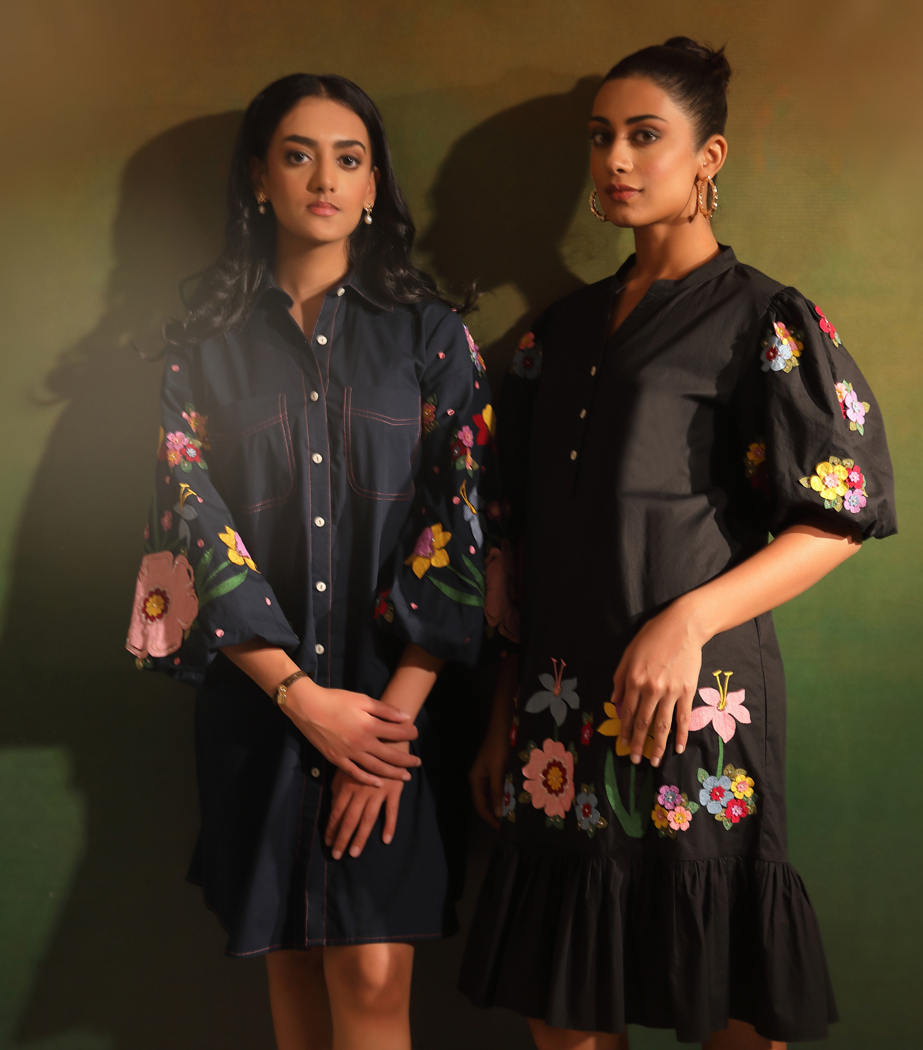 NAVY GARDEN BLOOM BADABAGH SHIRT STYLE DRESS