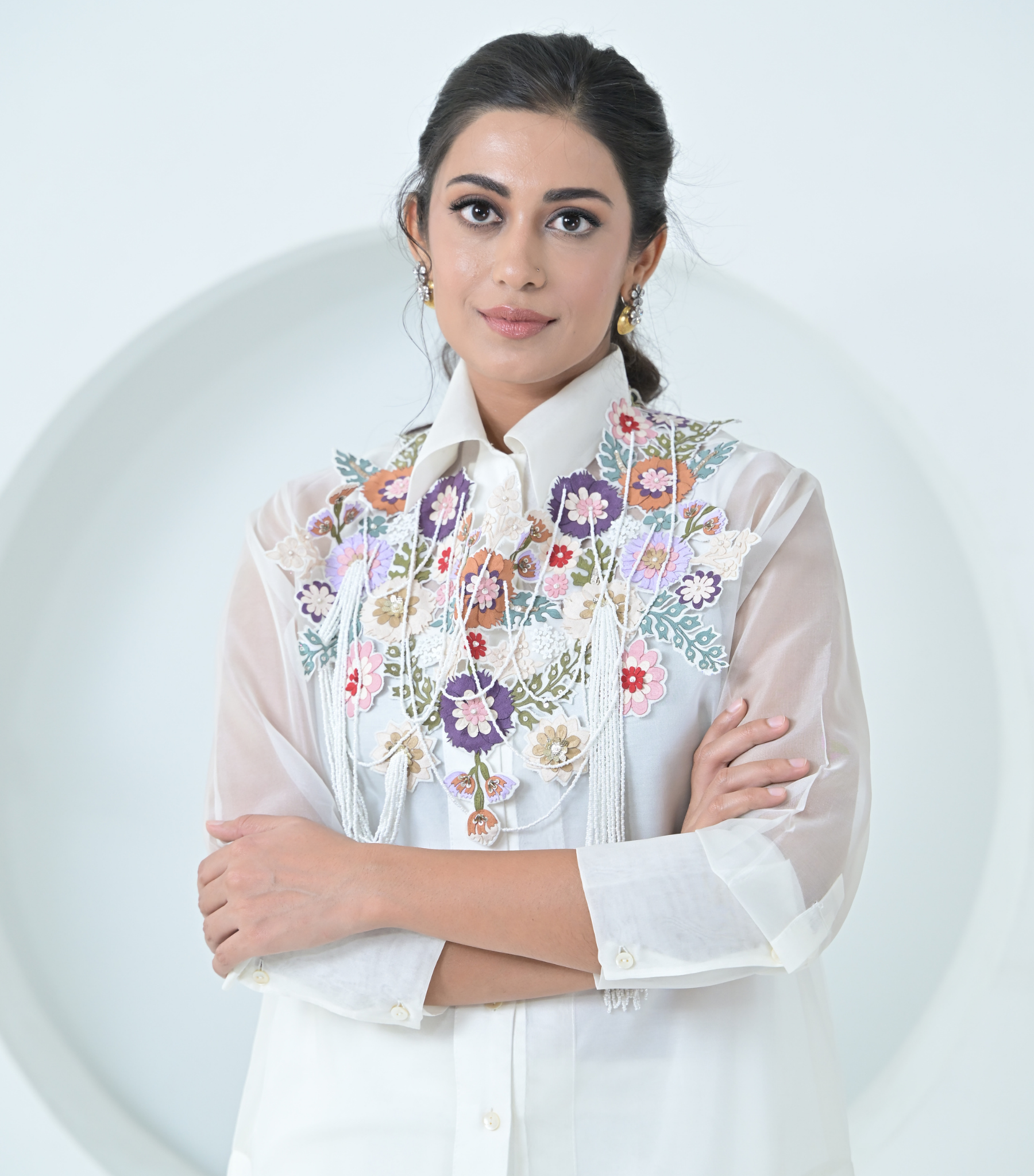 PHOOL-PATTI BEADED TASSELS DETACHABLE NECKPIECE SHIRT COORD SET