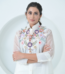 PHOOL-PATTI BEADED TASSELS DETACHABLE NECKPIECE SHIRT COORD SET